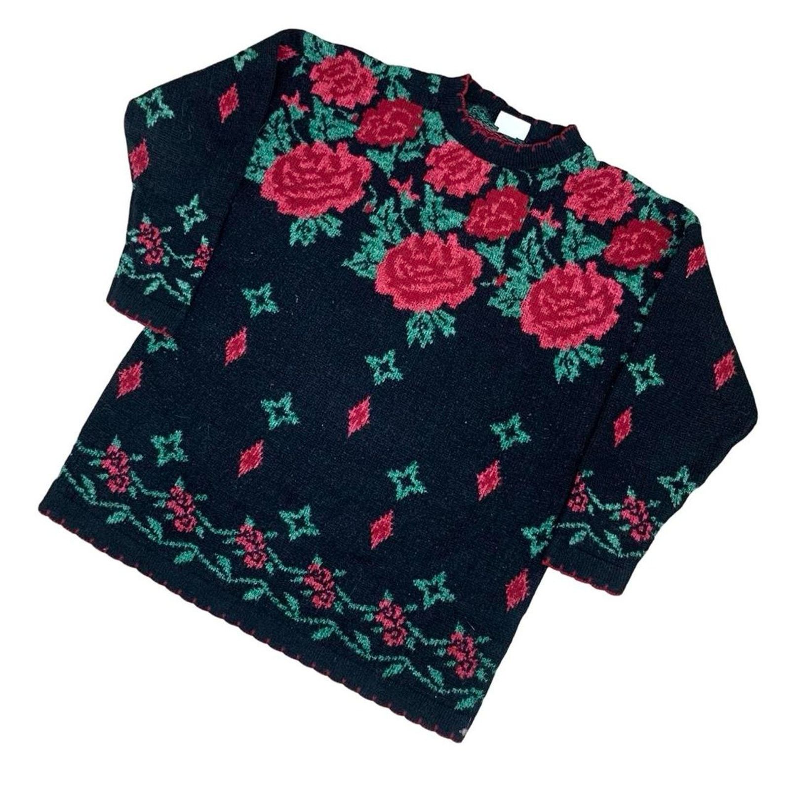 Vintage Vintage 90s Knit Rose Sweater Size M / US 6-8 / IT 42-44 - 1 Thumbnail