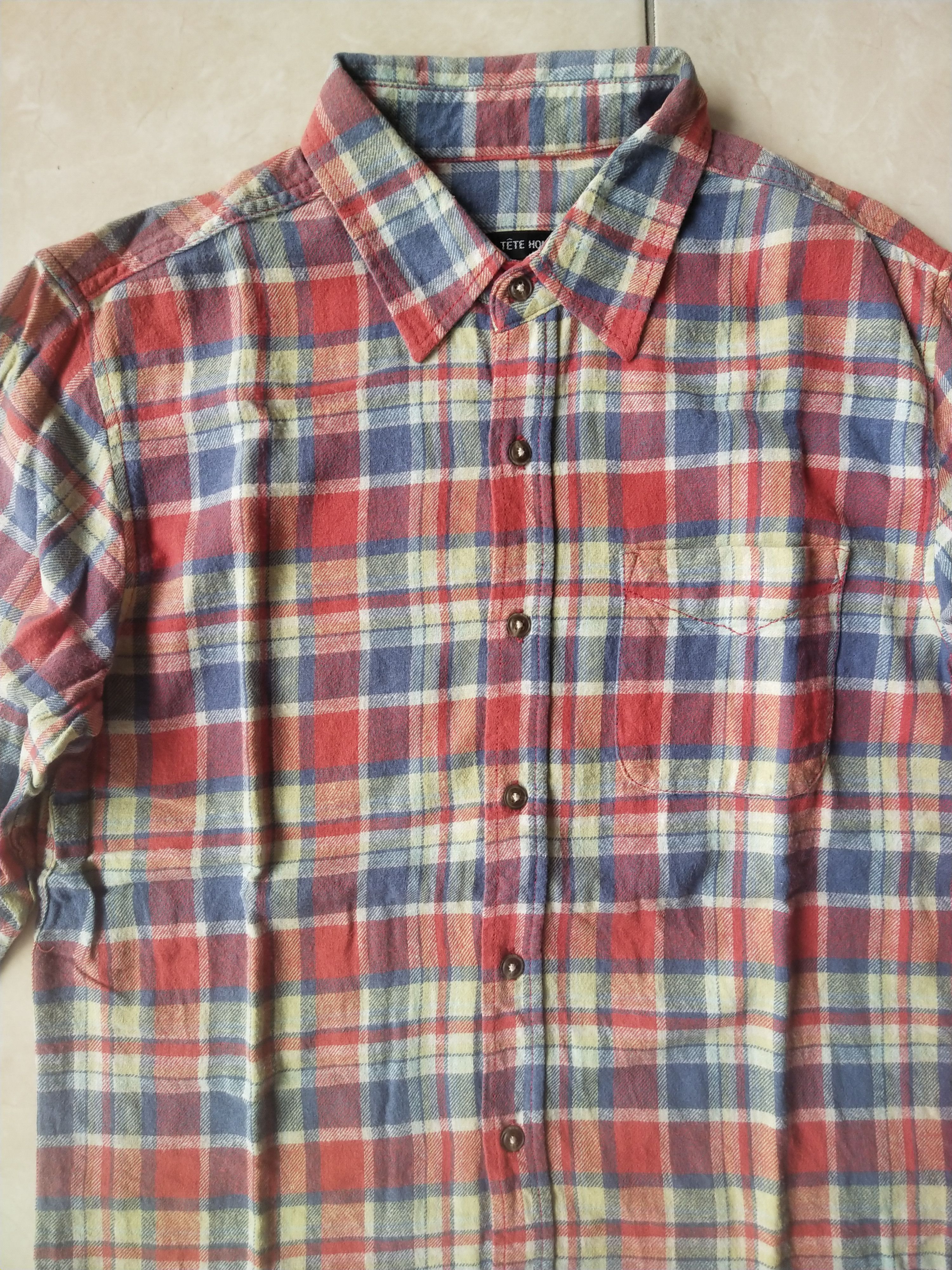 Tete Homme Tete Homme Plaid Flannel Shirt Red Blue Check Size US M / EU 48-50 / 2 - 2 Thumbnail