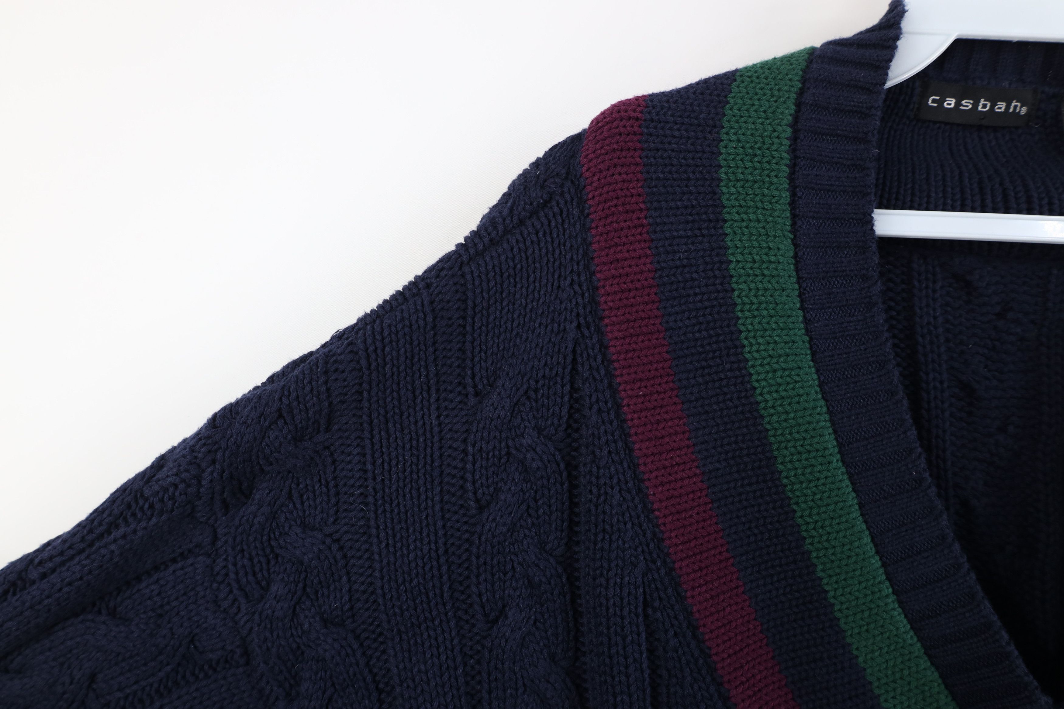 Vintage Vintage 90s Dapper Heavy Chunky Cable Knit V-Neck Sweater Size US L / EU 52-54 / 3 - 5 Thumbnail