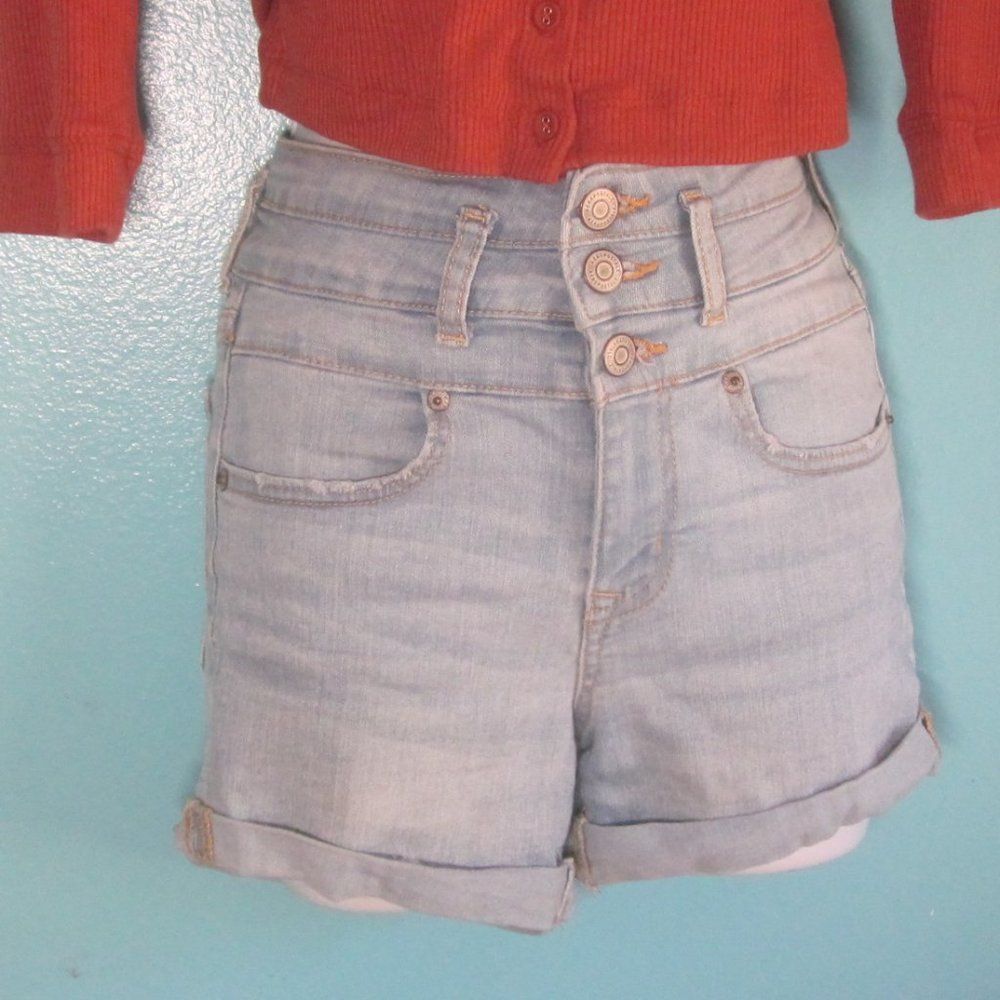 Aeropostale Aero Super High Rise Light Denim Jeans Shorts Size 2 Size 26" / US 2 / IT 38 - 6 Thumbnail
