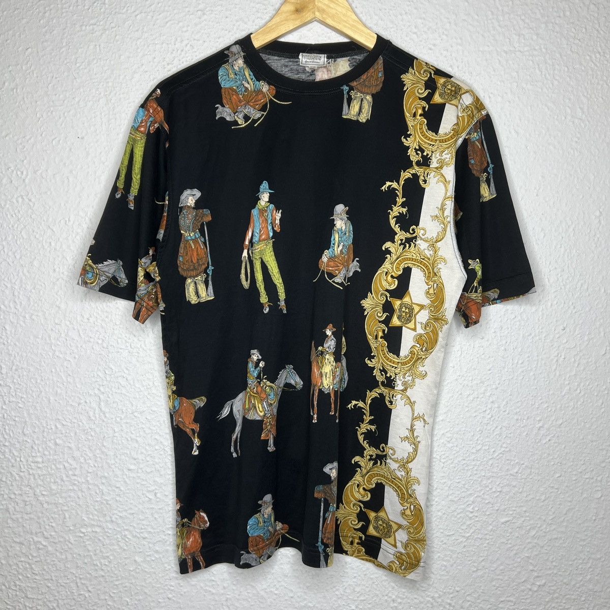 Gianni Versace Tshirt Tee Cowboy Full Print Vintage Antique
