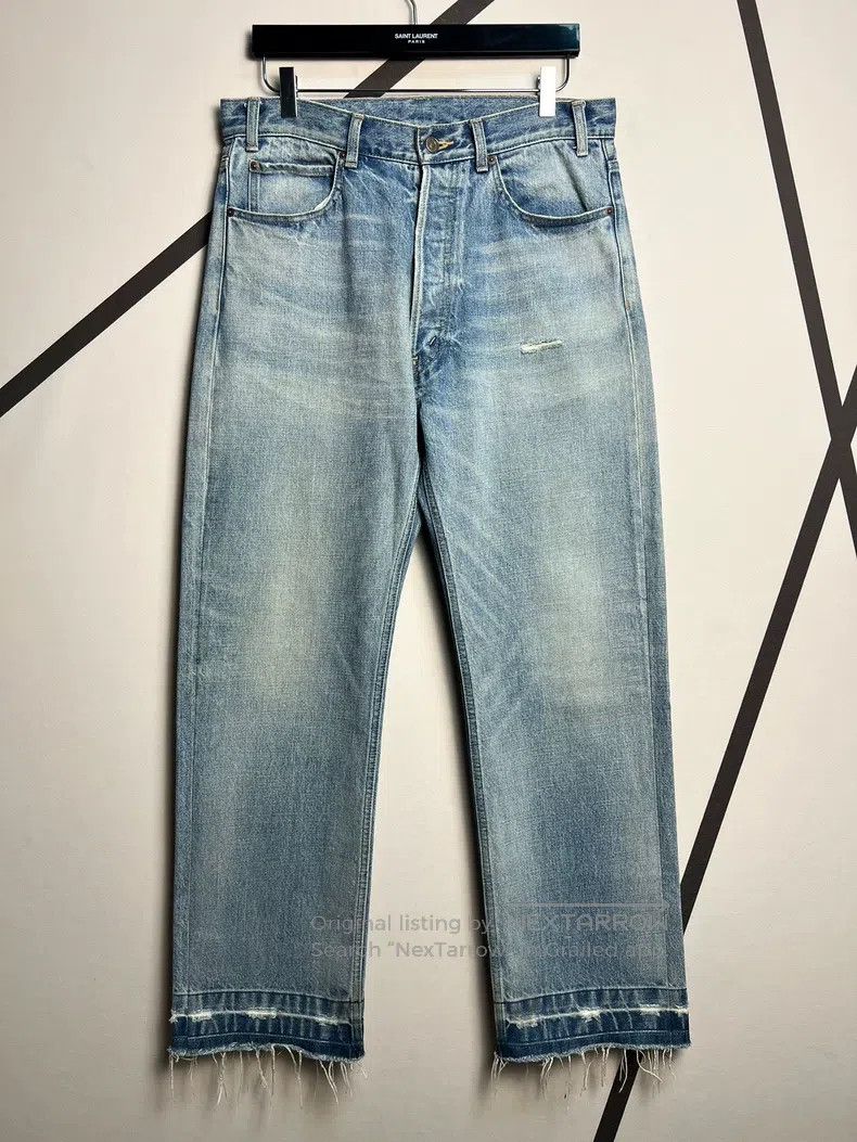 Celine CELINE Frilled Distressed Water-Washed Straight Leg Jeans, Size US 30 / EU 46 - 1 Thumbnail