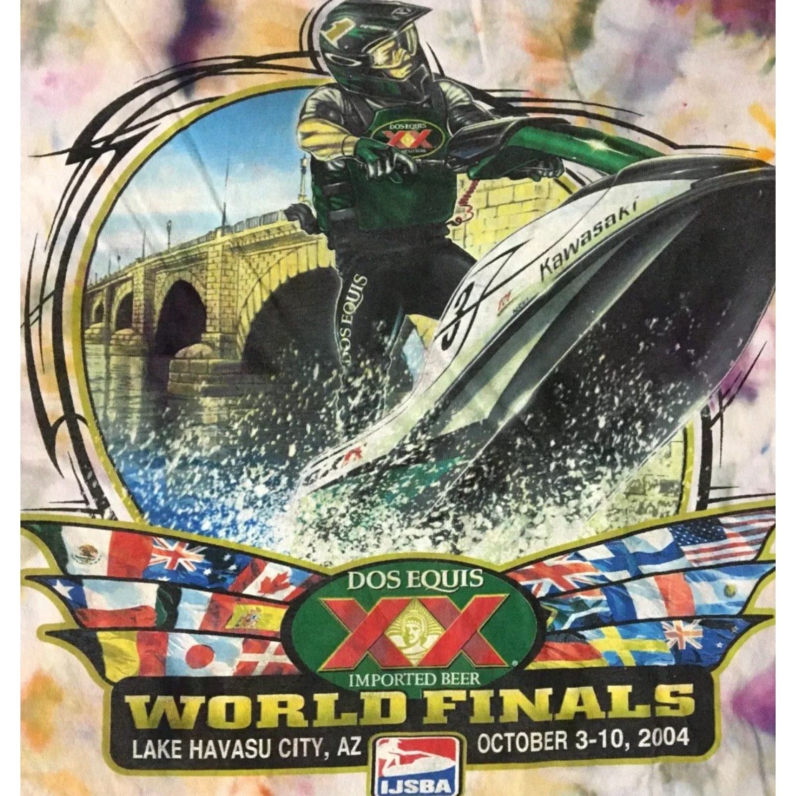 Vintage Vtg Dos Equis IJSBA Jet Ski World Finals All Over Print Tie Dye Shirt 2XL White Men T-Shirt 90s Grunge Beach Surf USA Logo Size US XXL / EU 58 / 5 - 3 Thumbnail