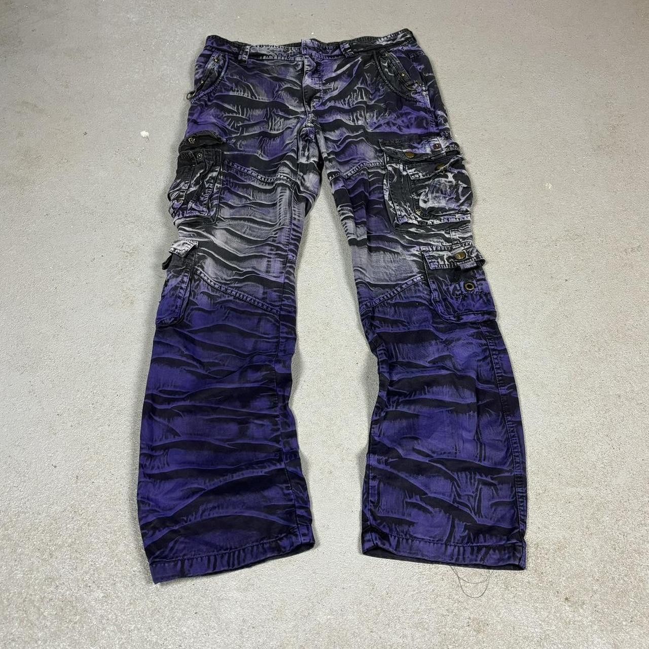 Japanese Brand × Vintage Unique purple & black upcycled skeleton cargo pants Size US 34 / EU 50 - 1 Thumbnail