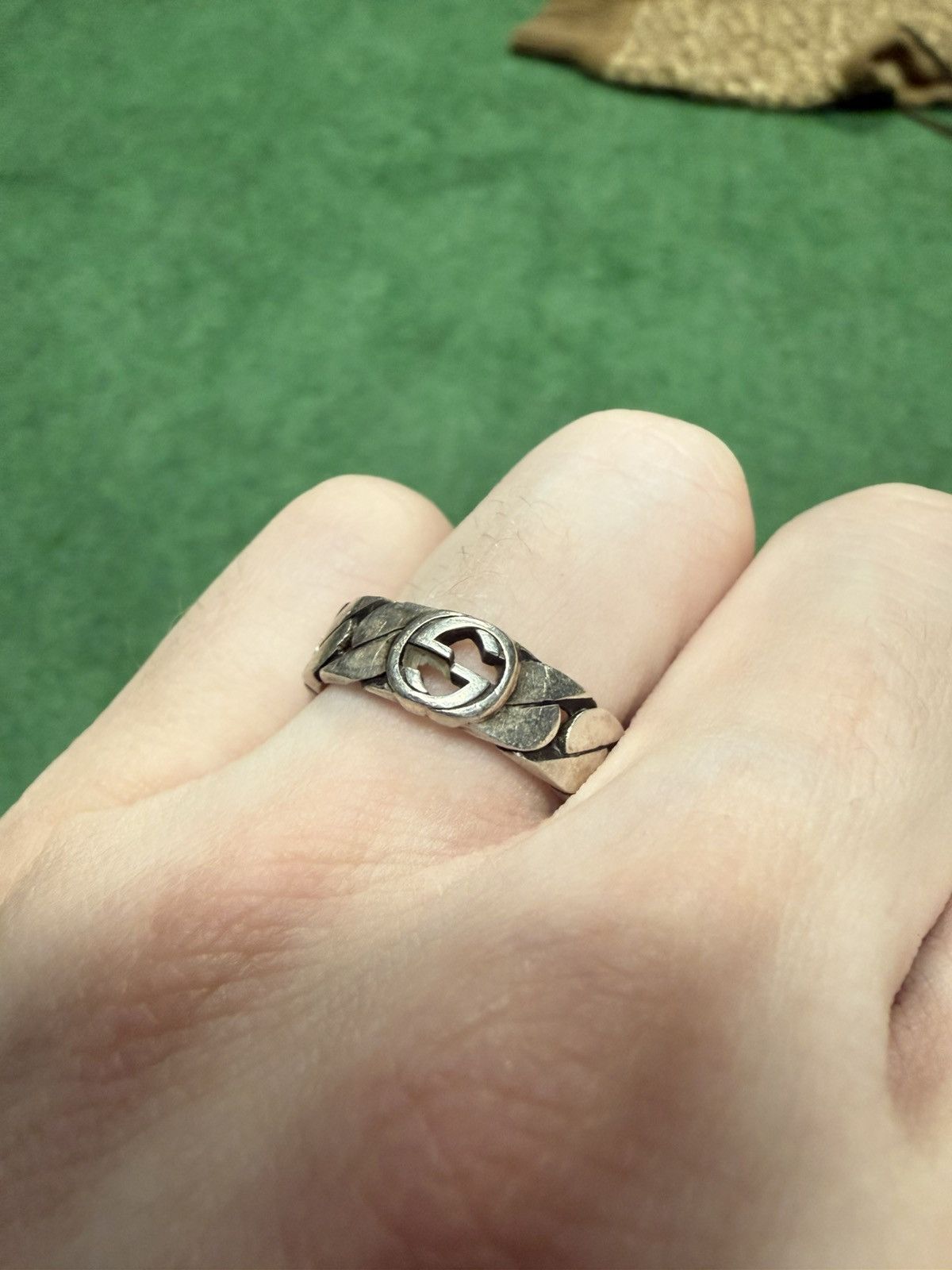 Gucci Silver Gucci cuban link logo ring Size ONE SIZE - 1 Thumbnail