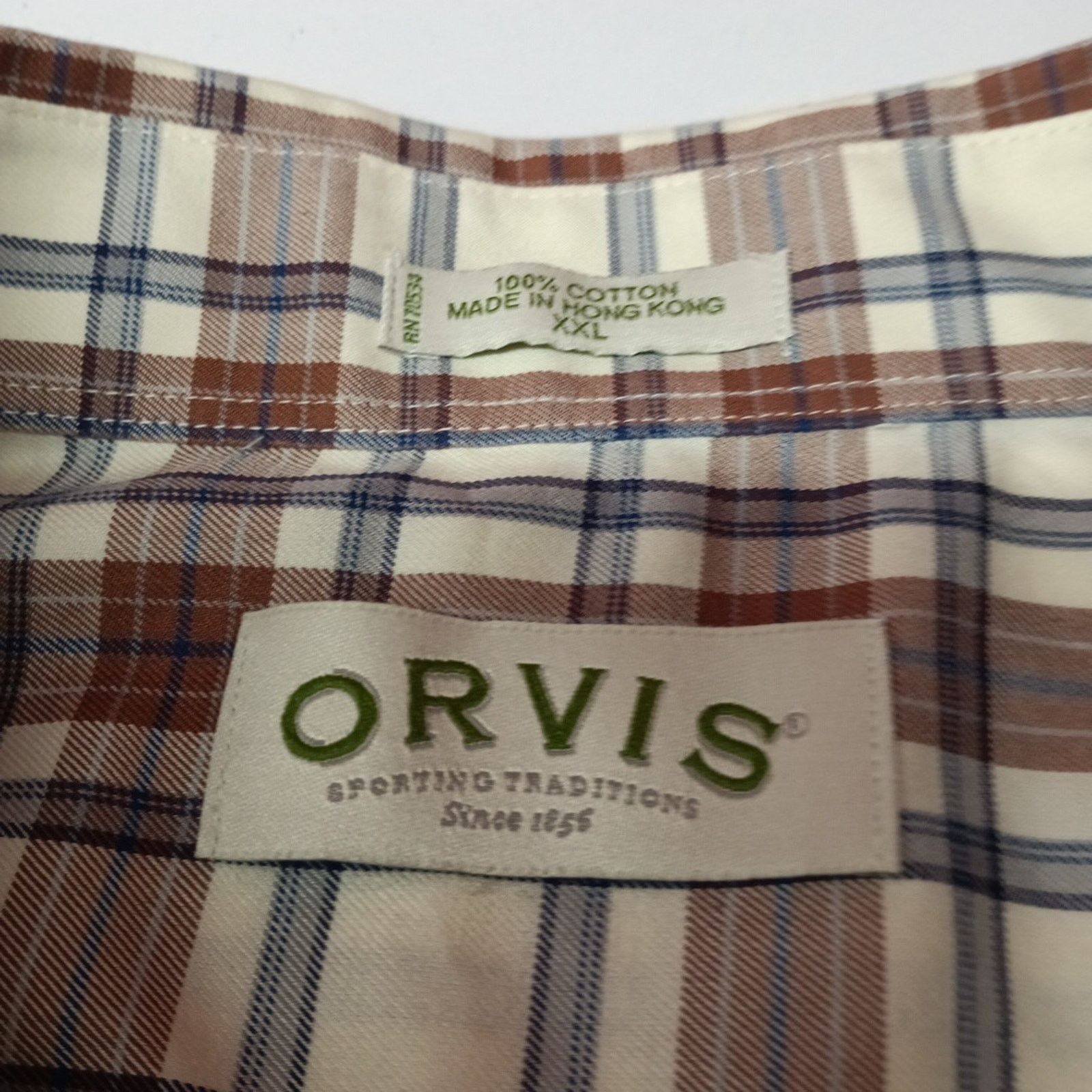 Orvis Orvis Shirt Men's Size 2XL Brown Beige Plaid Long Sleeve Size US XXL / EU 58 / 5 - 4 Thumbnail