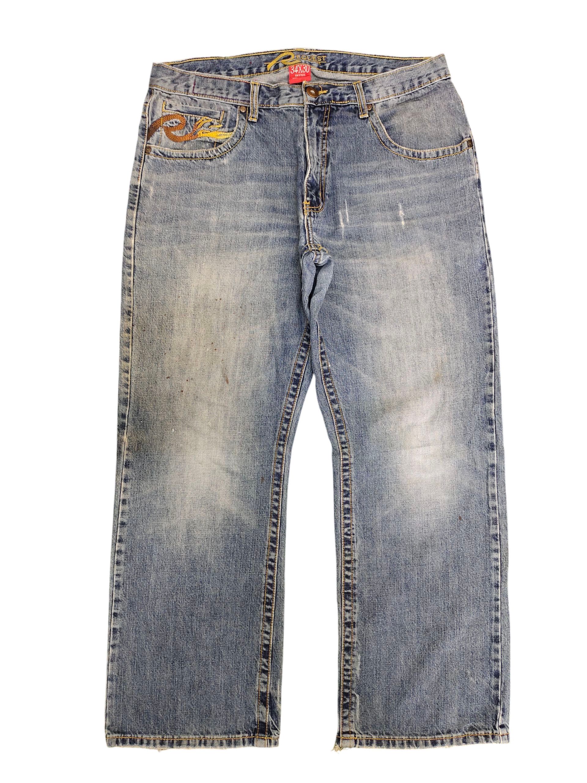 Artful Dodger Vintage Request Embroidered Distress Loose Denim Jeans Size US 34 / EU 50 - 2 Thumbnail