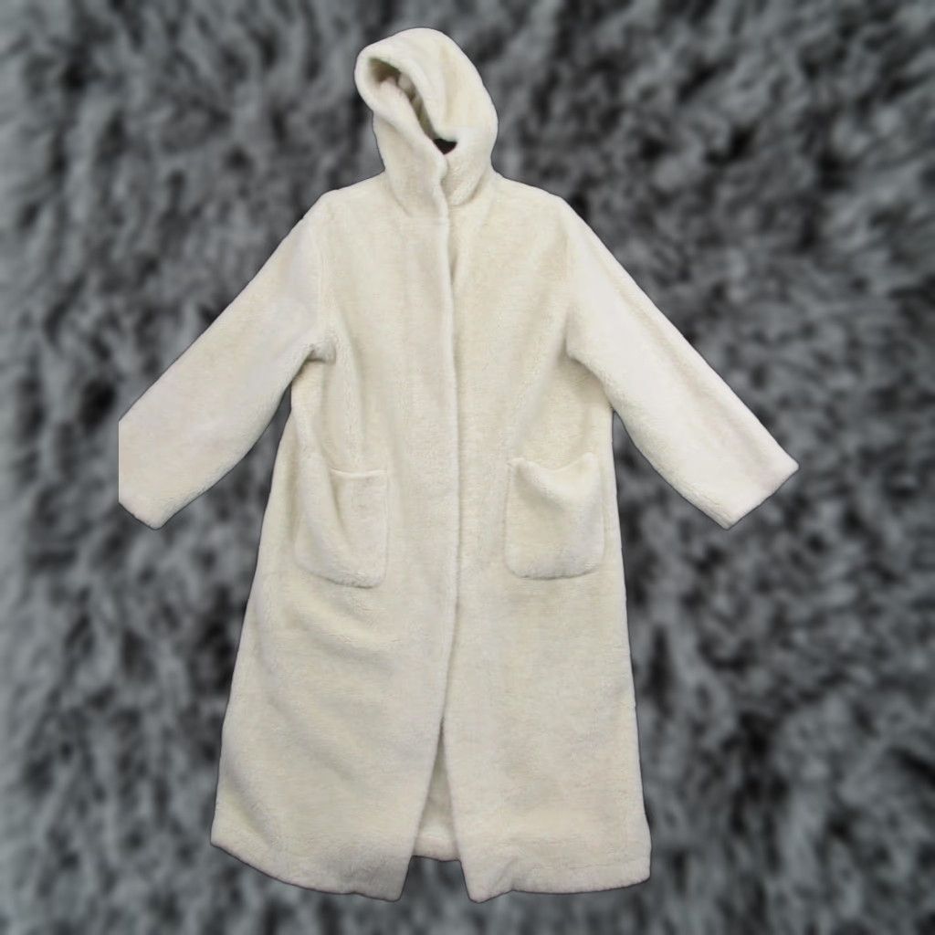 Vintage Cote Femme Coat Womens L White Hooded Faux Fur Long Teddy Full Length Warm Size L / US 10 / IT 46 - 1 Thumbnail