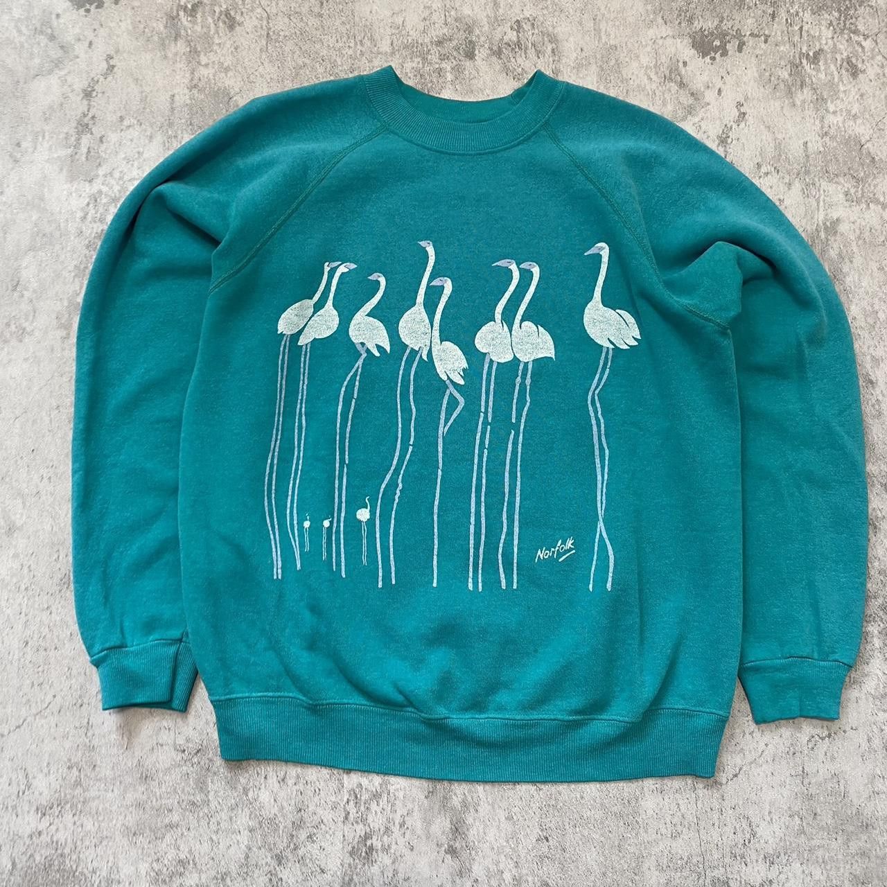 Hanes 80s teal green Brids vintage sweatshirt with white Size US S / EU 44-46 / 1 - 1 Thumbnail