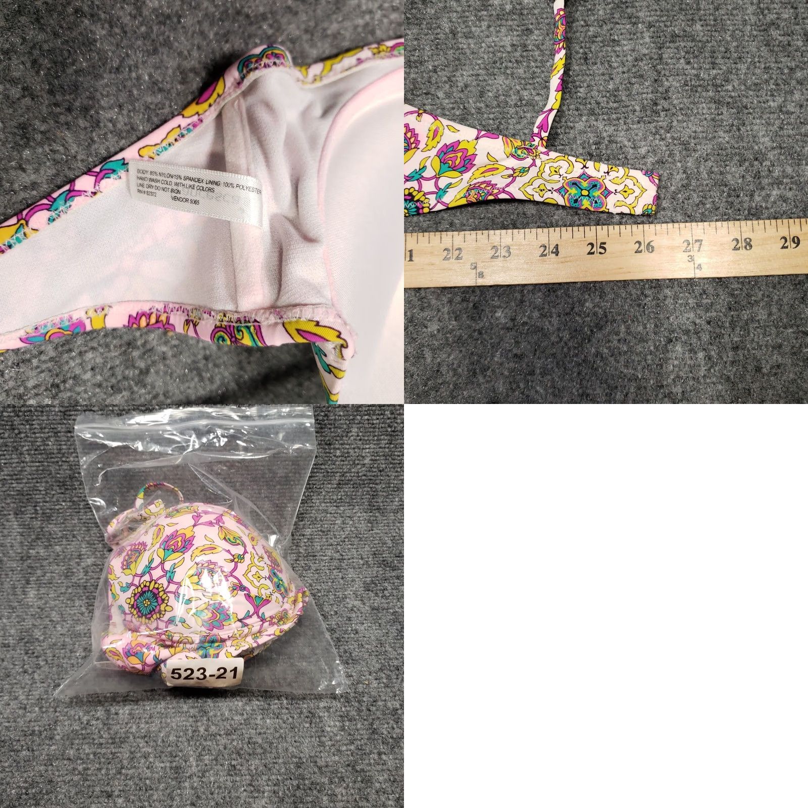 Vintage Francesca's Bikini Top Womens M Medium Pink Floral Flower Beach Swimwear Size M / US 6-8 / IT 42-44 - 8 Thumbnail