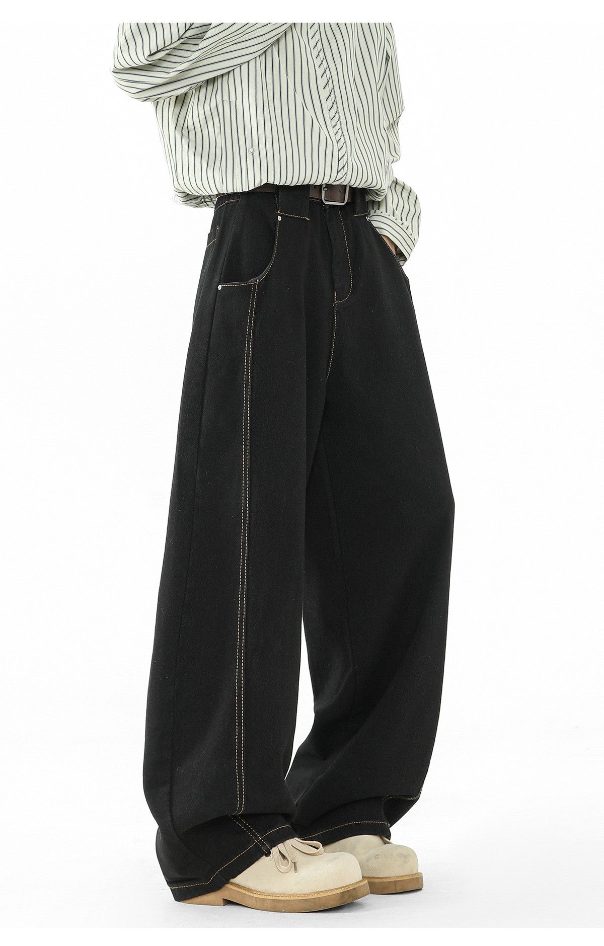 Japanese Brand American style black men's high street loose straight jeans Size US 32 / EU 48 - 5 Thumbnail