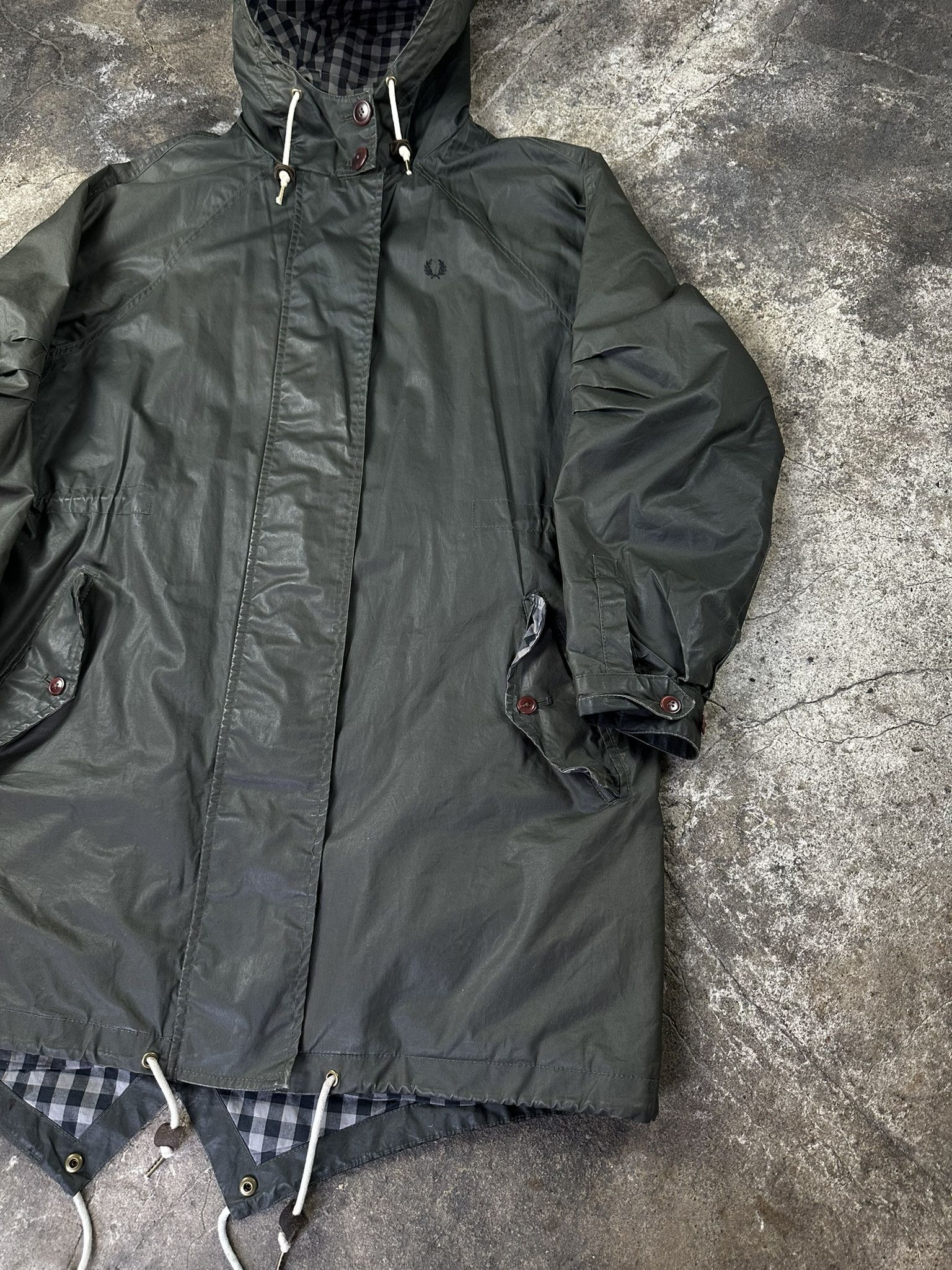 FRED Fred Perry Waxed Wind Rain Raincoat Coat Size L / US 10 / IT 46 - 3 Thumbnail