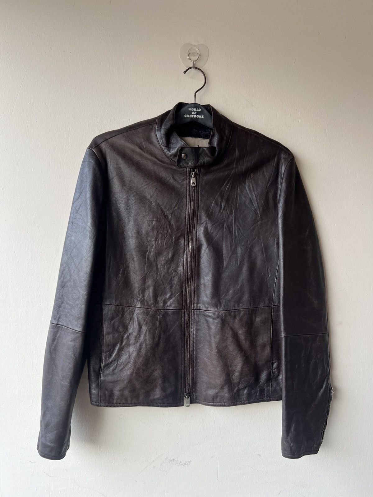 Emporio Armani Vintage Emporio Armani Faded Patina Leather Racer Jacket Size US M / EU 48-50 / 2 - 2 Thumbnail