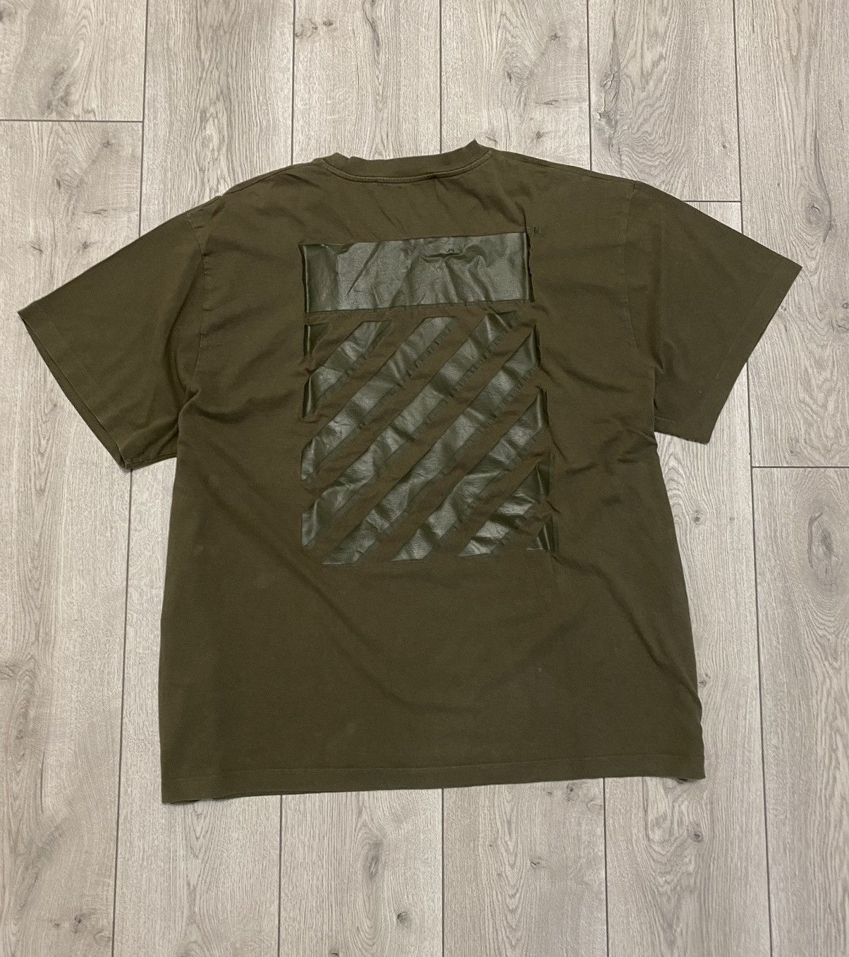 Off-White Negative rubber diagonal stripe Mark Khaki T Shirt