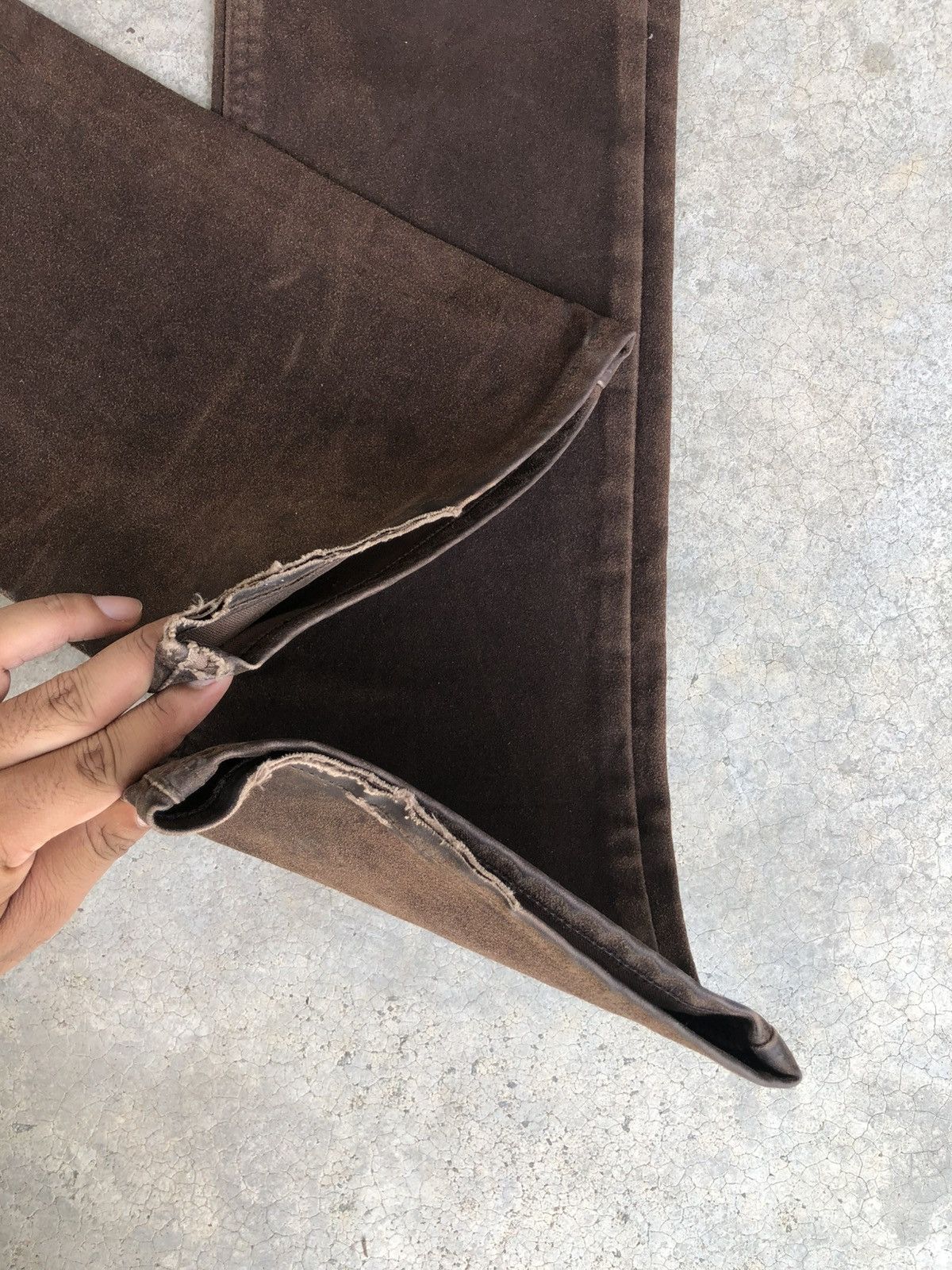 If Six Was Nine Vintage Lee Flared Jeans Distressed Leather Cowhide Size US 29 - 17 Thumbnail