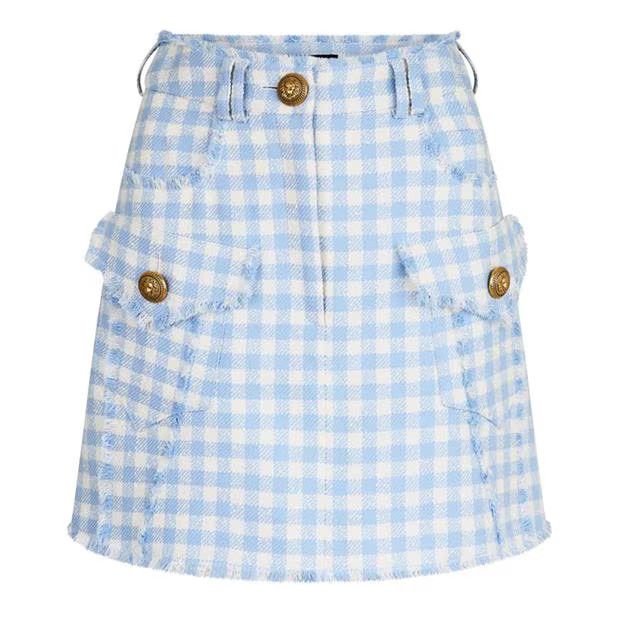 o1g2r1mq0924 Gingham Mini Skirt in Blanc & Blue