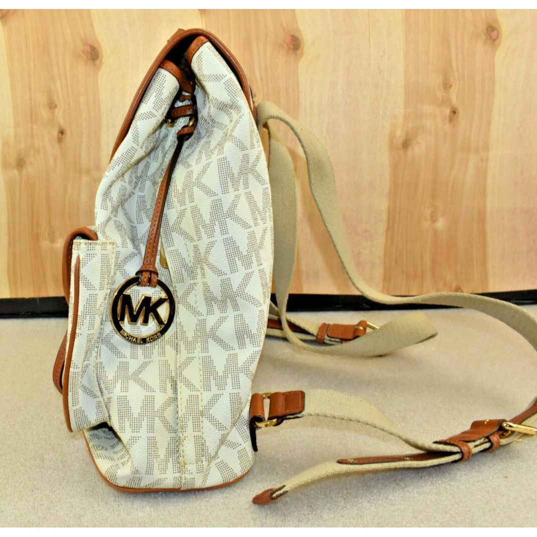 Michael Kors Michael Michael Kors Monogram Drawstrings Backpack Beige/Bro Size ONE SIZE - 5 Thumbnail