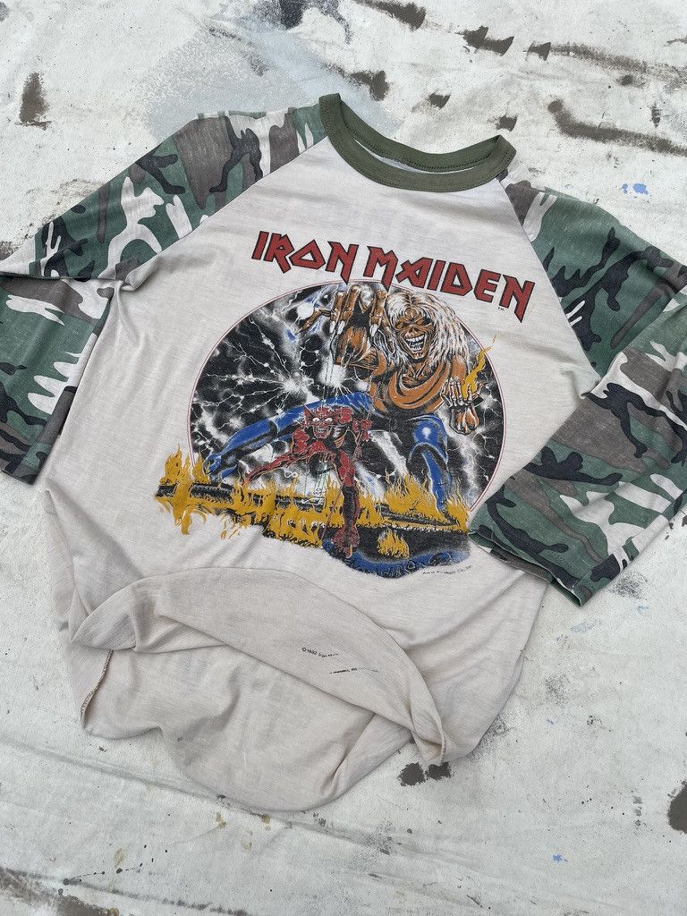 Vintage Rare Vintage Iron Maiden Camo Raglan Sleeve T- Shirt- 1982 Size US M / EU 48-50 / 2 - 4 Thumbnail