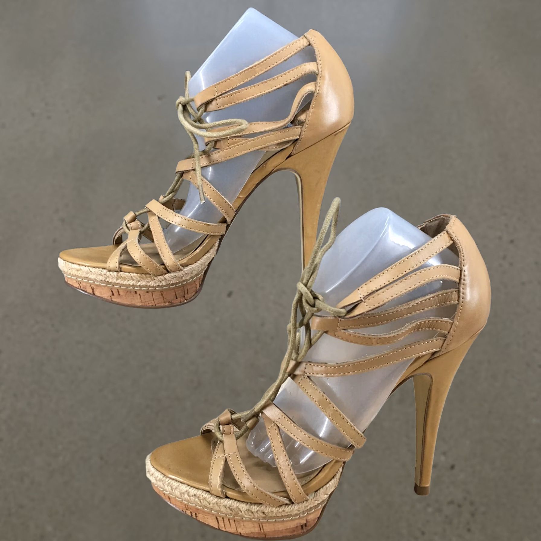 Chinese Laundry Chinese Laundry High Heels Womens 7.5 M Stileto Gladiator Strappy Lace Up Beige Open Toe - 7.5 US Size - 38 EU Size US 8 / IT 38 - 1 Thumbnail