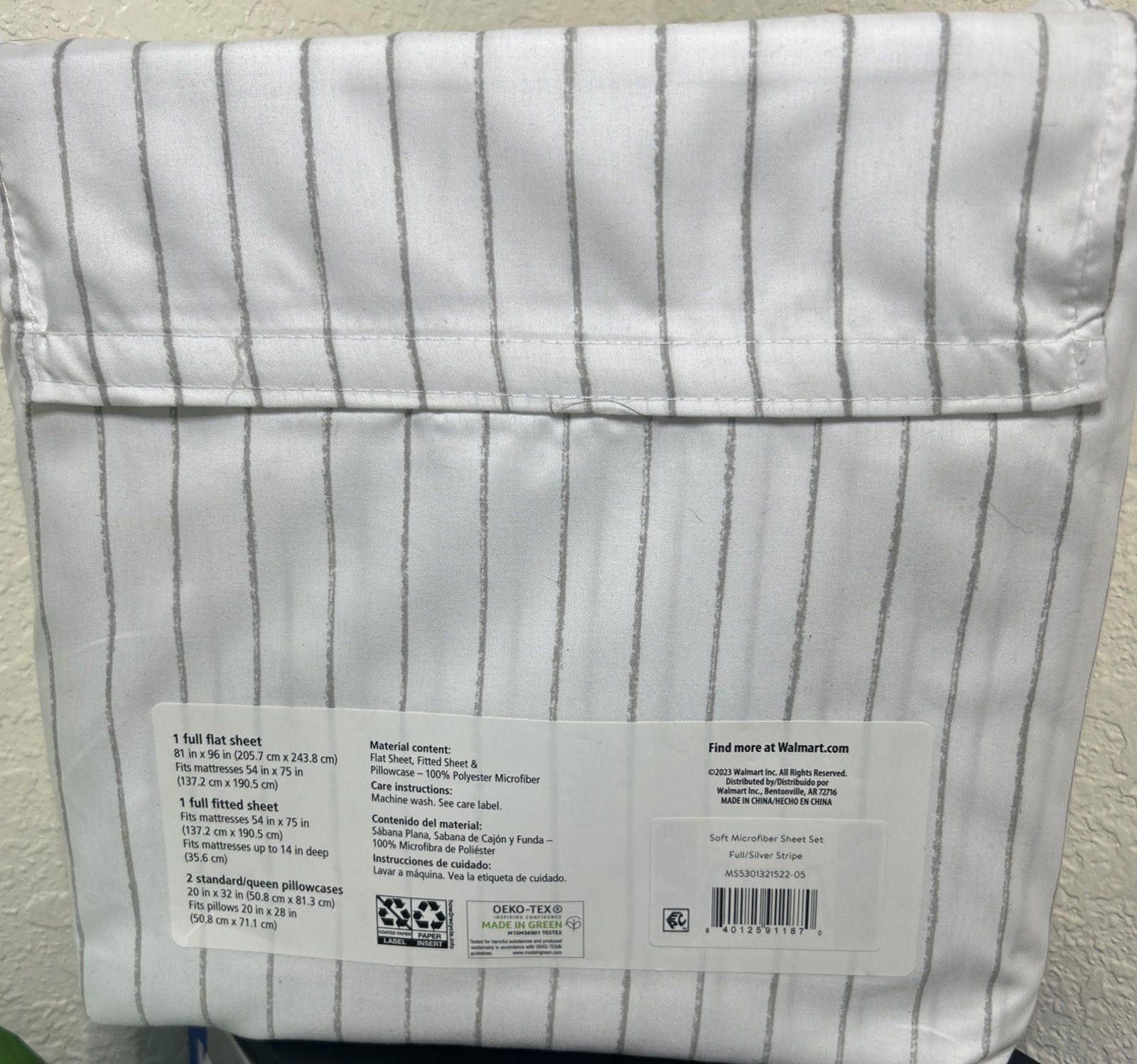 Designer MAINSTAYS gray stripes FULL 3 pc microfiber sheet set NEW Size ONE SIZE - 3 Thumbnail