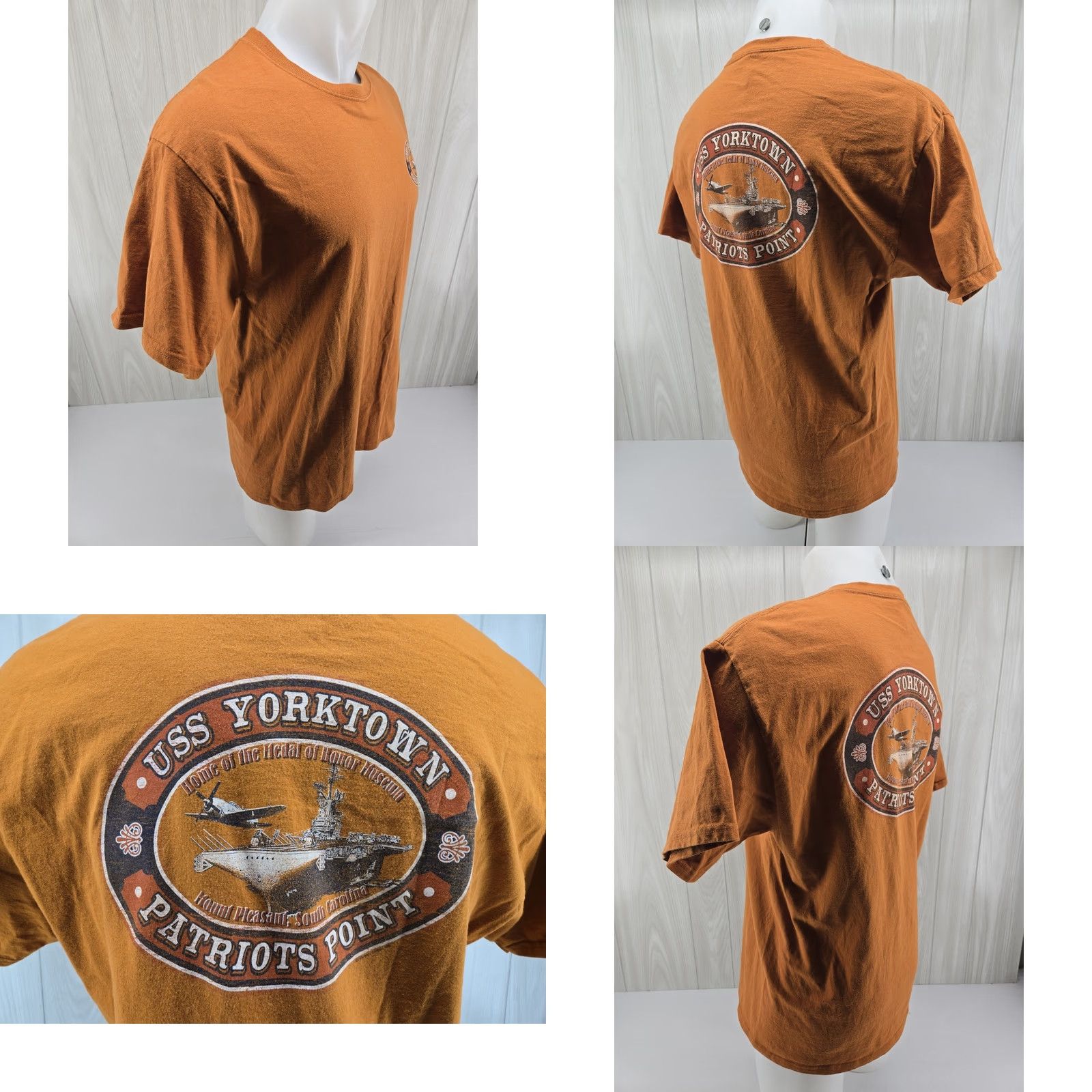 Hanes VINTAGE USS YORKTOWN PATRIOT'S POINT South Carolina T Shirt LARGE Orange Mens Graphic Tee 90s Patriot Size US L / EU 52-54 / 3 - 8 Thumbnail
