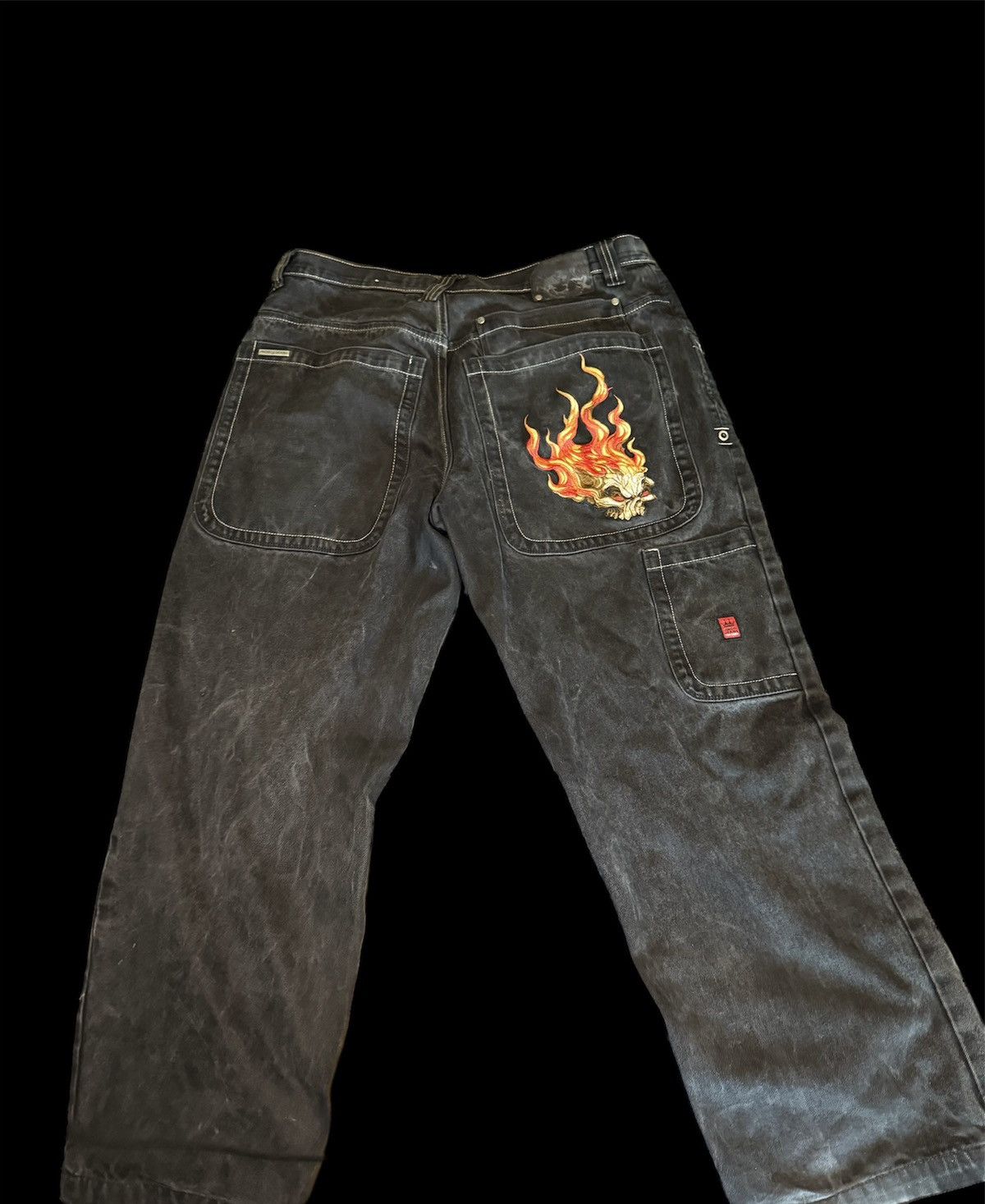 Image of 90's Flaming Skull Jnco Jeans in Black, Men's (Size 38)