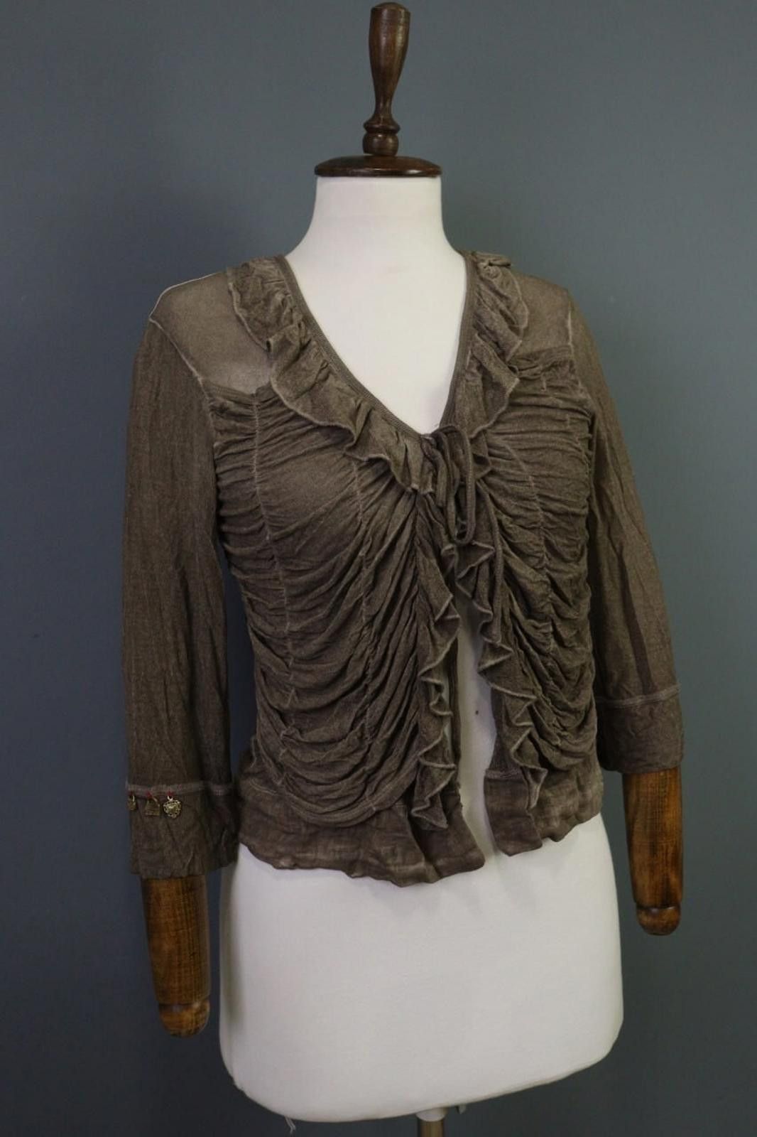 Designer Elisa Cavaletti Brown Designed Drawsting Cardigan Sweater Size M / US 6-8 / IT 42-44 - 11 Thumbnail