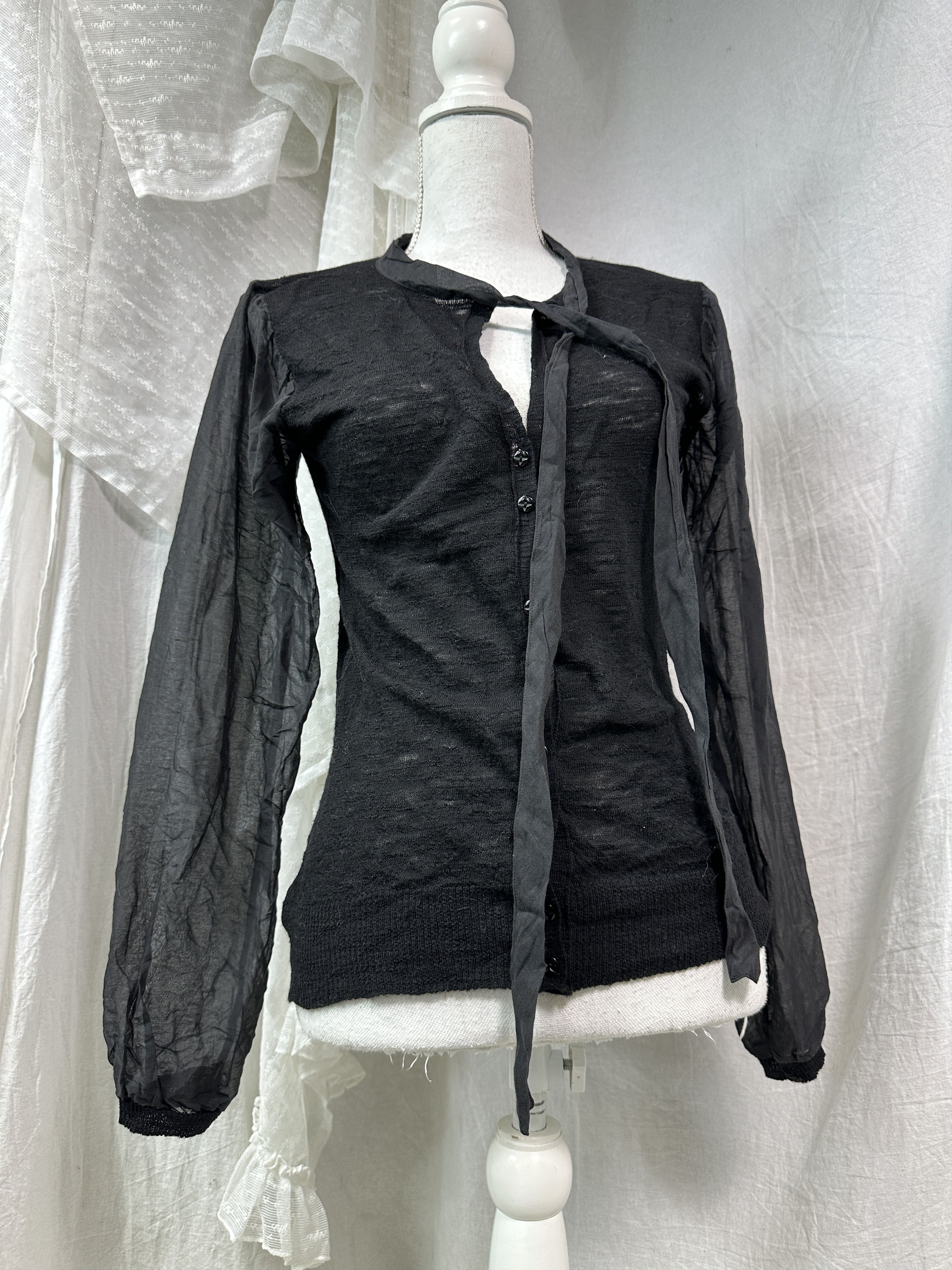 Vintage Vintage Avant Garde Silk Wool Mesh Puffy Sleeves Shirt Y2K Size S / US 4 / IT 40 - 1 Thumbnail