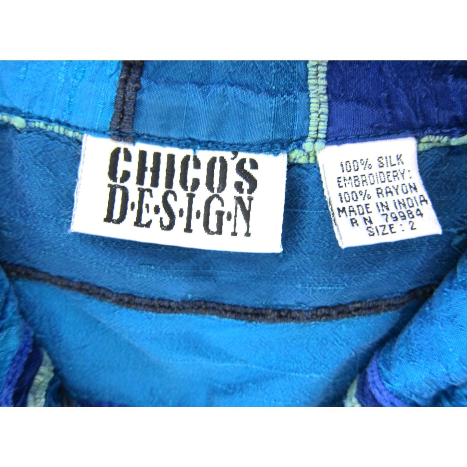 Vintage Chico's Design Blouse 3/4 Sleeve Button Down Silk Blue Stripe Shirt Womens L (2/L) Size L / US 10 / IT 46 - 3 Thumbnail