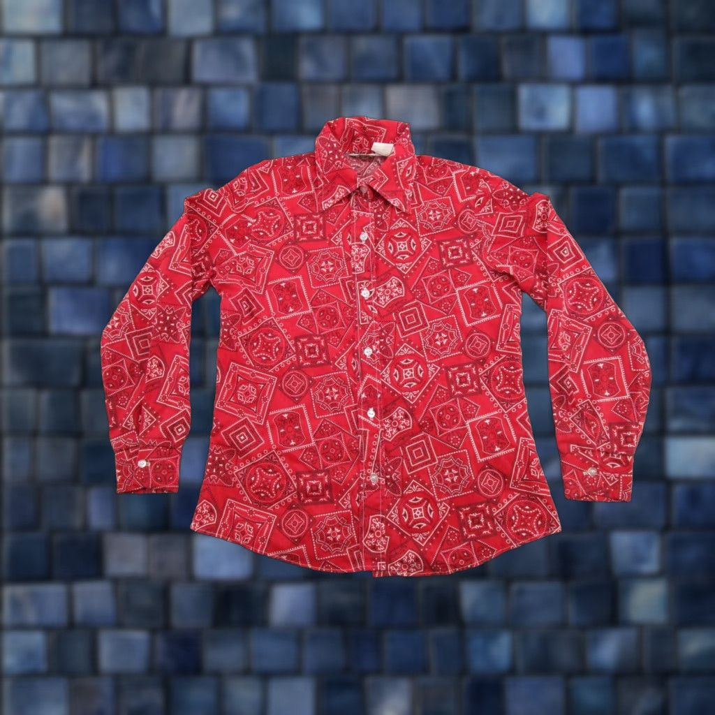 Vintage VINTAGE Durable Paisley Shirt Button-Down 70s 80s Long Sleeve Red 38 Men Shirt Retro Mens Size US M / EU 48-50 / 2 - 1 Thumbnail