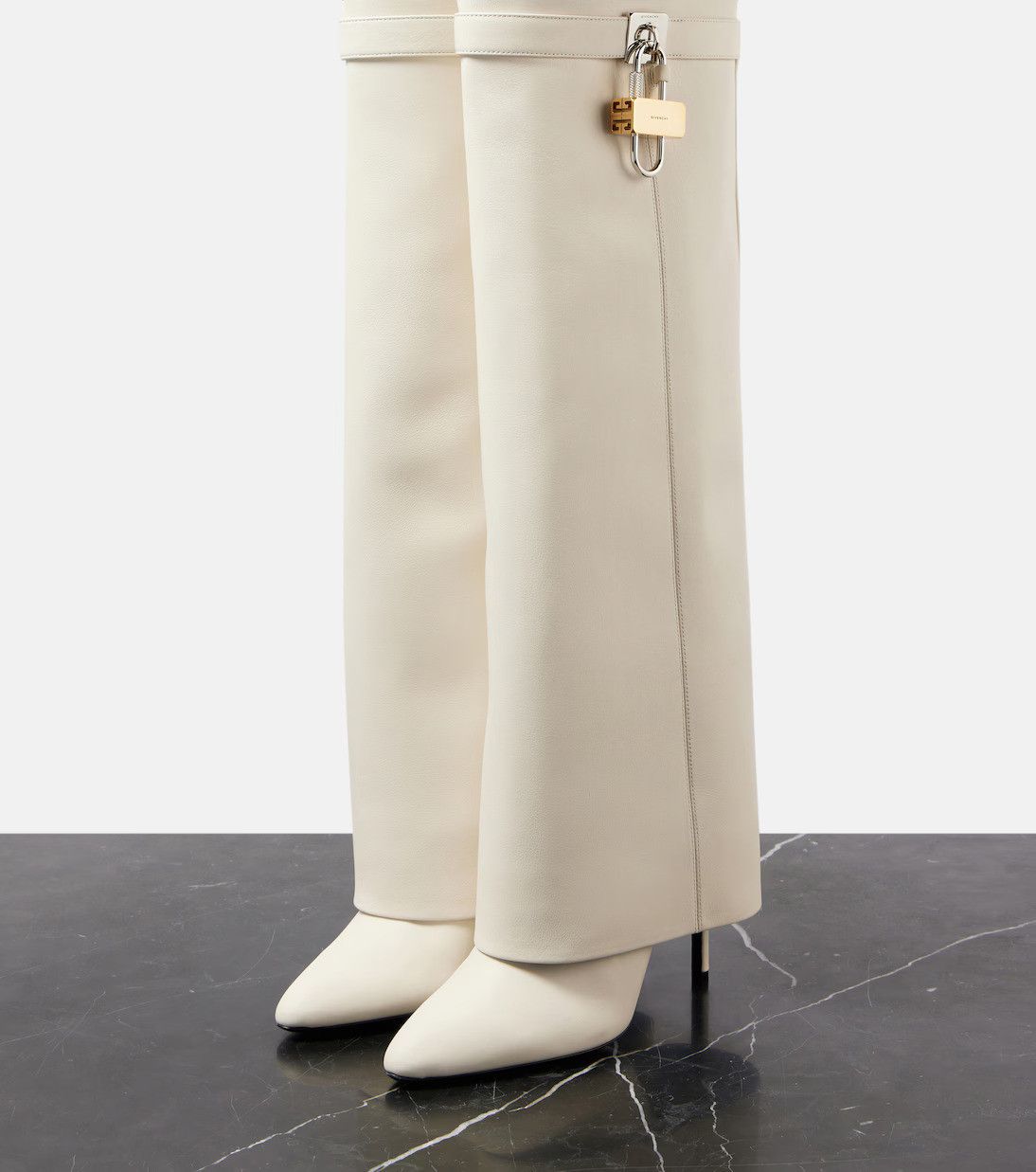 Givenchy o1lv12m0526 Shark Lock Stiletto over-the-knee boots in White Size US 10 / IT 40 - 4 Thumbnail