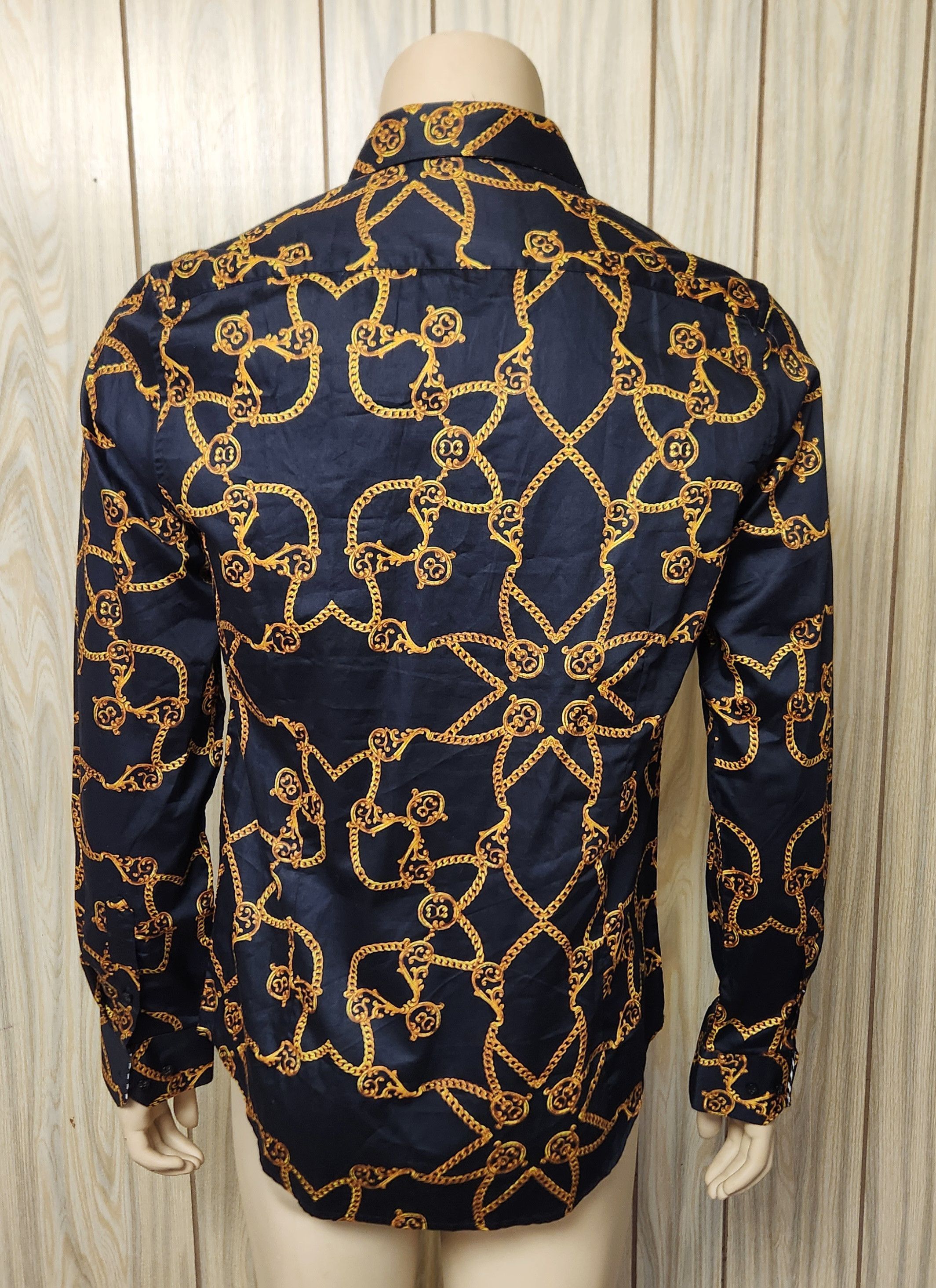 Denim & Flower men's NWT shirt S M black gold cotton long sleeve Size US M / EU 48-50 / 2 - 8 Thumbnail