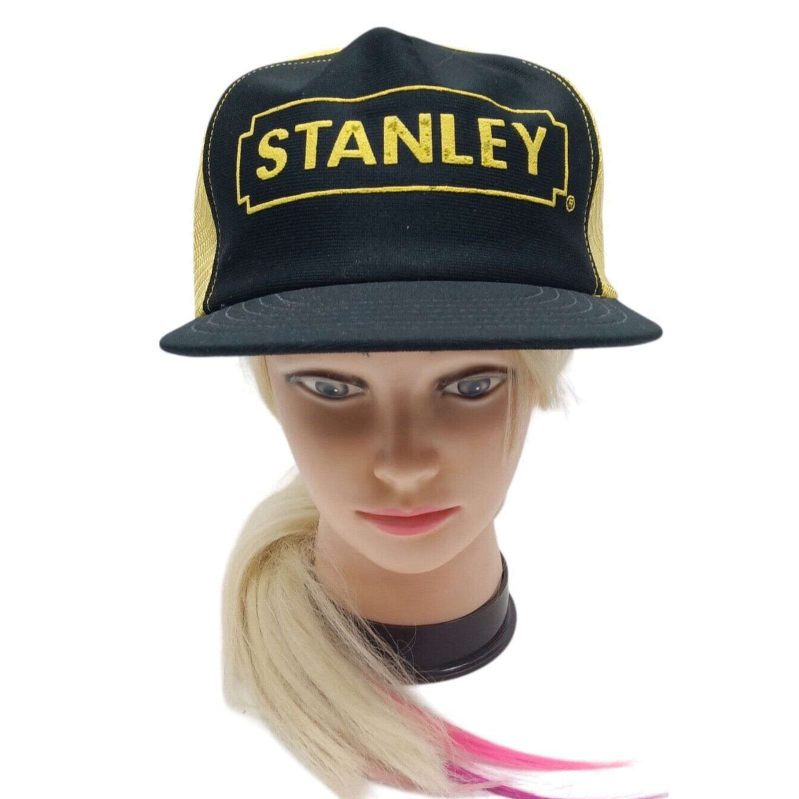 Stanley & Sons Vtg Trucker Hat Stanley Black & Yellow Cap Mesh Snap Back Size ONE SIZE - 1 Thumbnail