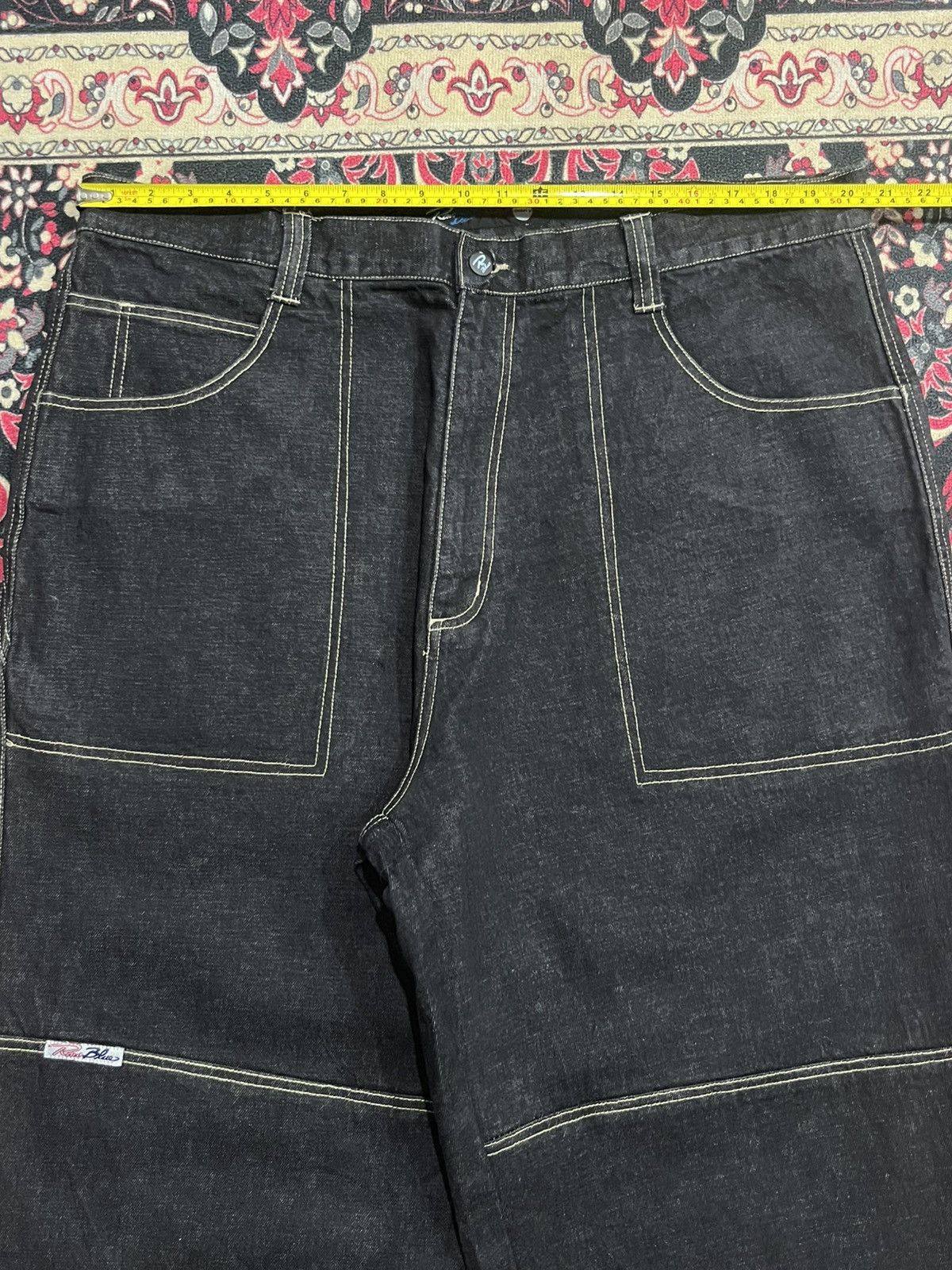 JNCO ⚡️Baggy⚡️Vintage Raw Blue Company Dark Washed Graffiti Jeans Size US 42 / EU 58 - 13 Thumbnail
