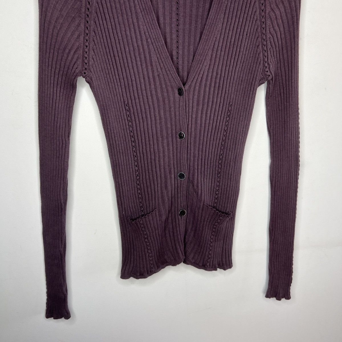 Hermes Hermes Cashmere Sweater Cardigan Ribbed Purple Size S / US 4 / IT 40 - 6 Thumbnail