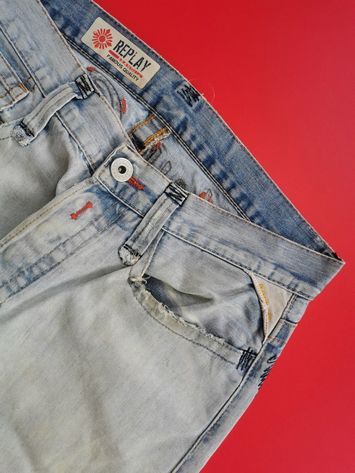 Replay Thrashed Vintage Replay Distressed Embroidery Jeans Size US 32 / EU 48 - 9 Thumbnail