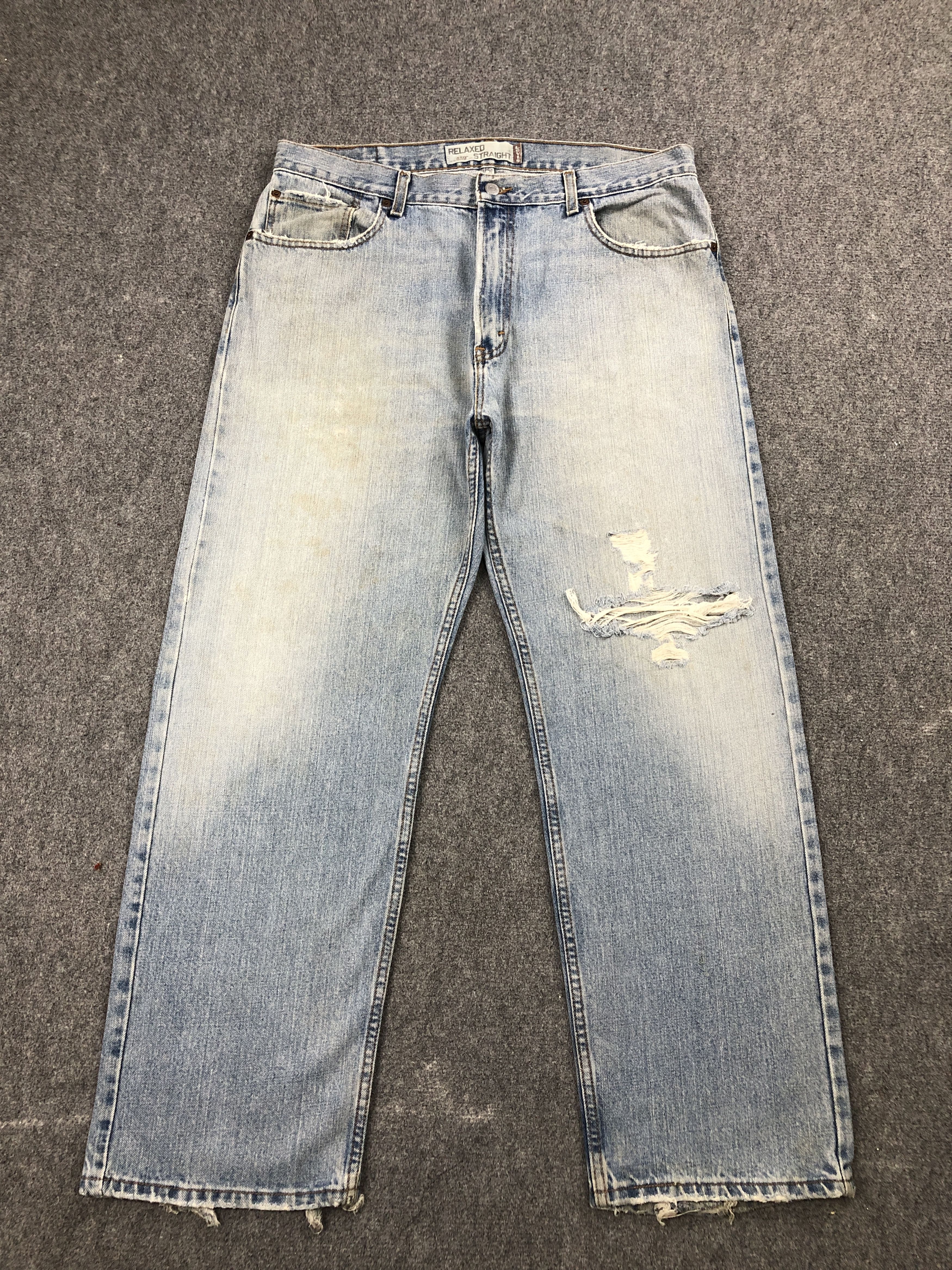 image of Levis 559 Distressed Blue Loose Jeans in Blue Denim, Men's (Size 35)