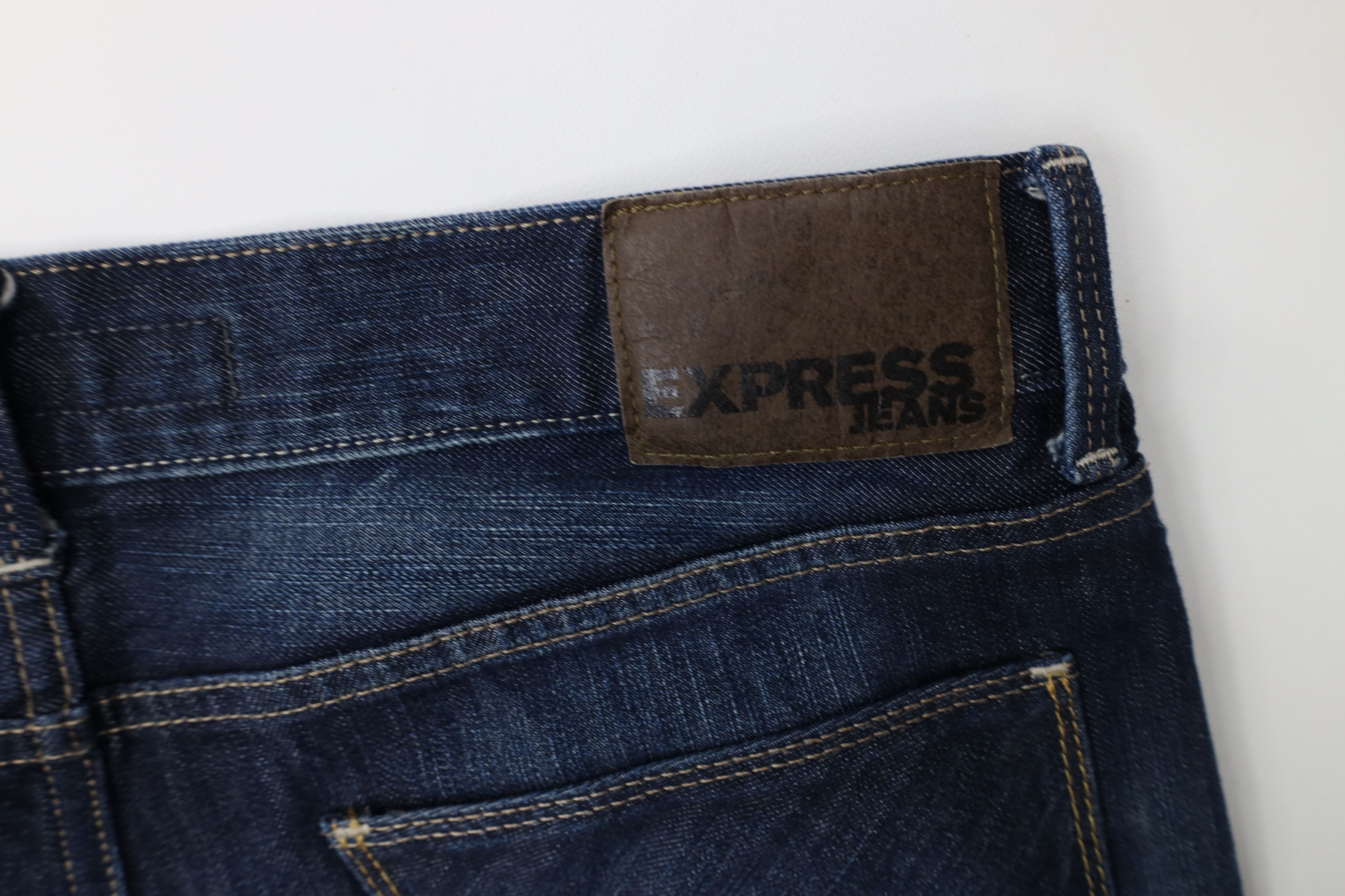 Express Express Rocco Slim Fit Straight Leg Denim Jeans Blue Cotton Size US 33 - 12 Thumbnail