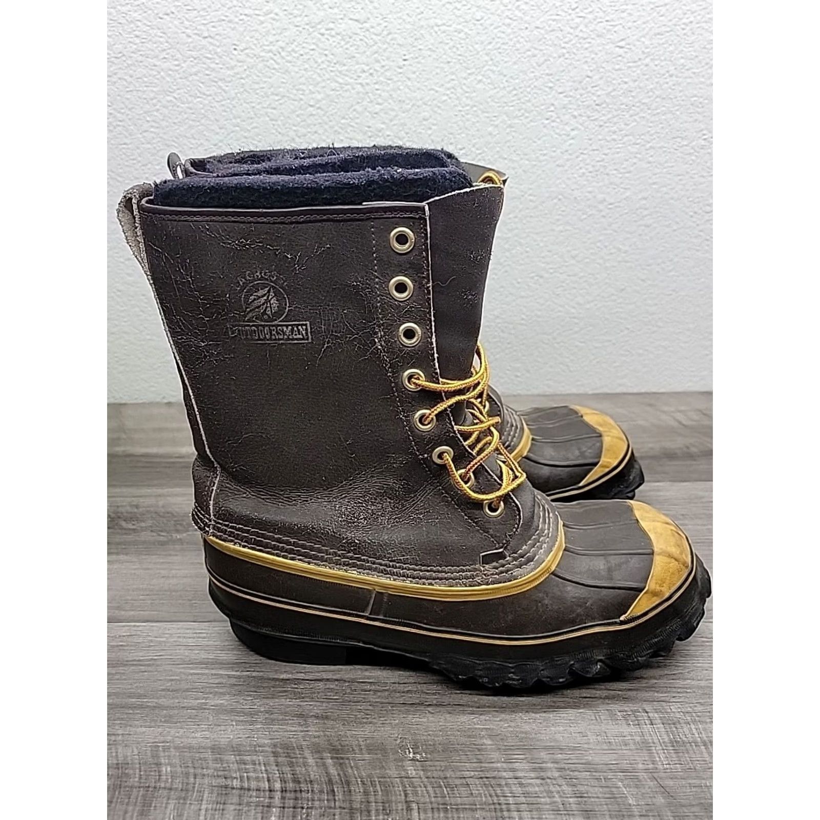 Vintage LaCrosse Outdoorsman Winter Wooly Steel Toe Insulated Safety Work Boots Mens 8 Brown Yellow Leather Rubber Mid-Calf Size US 8 / EU 41 - 4 Thumbnail