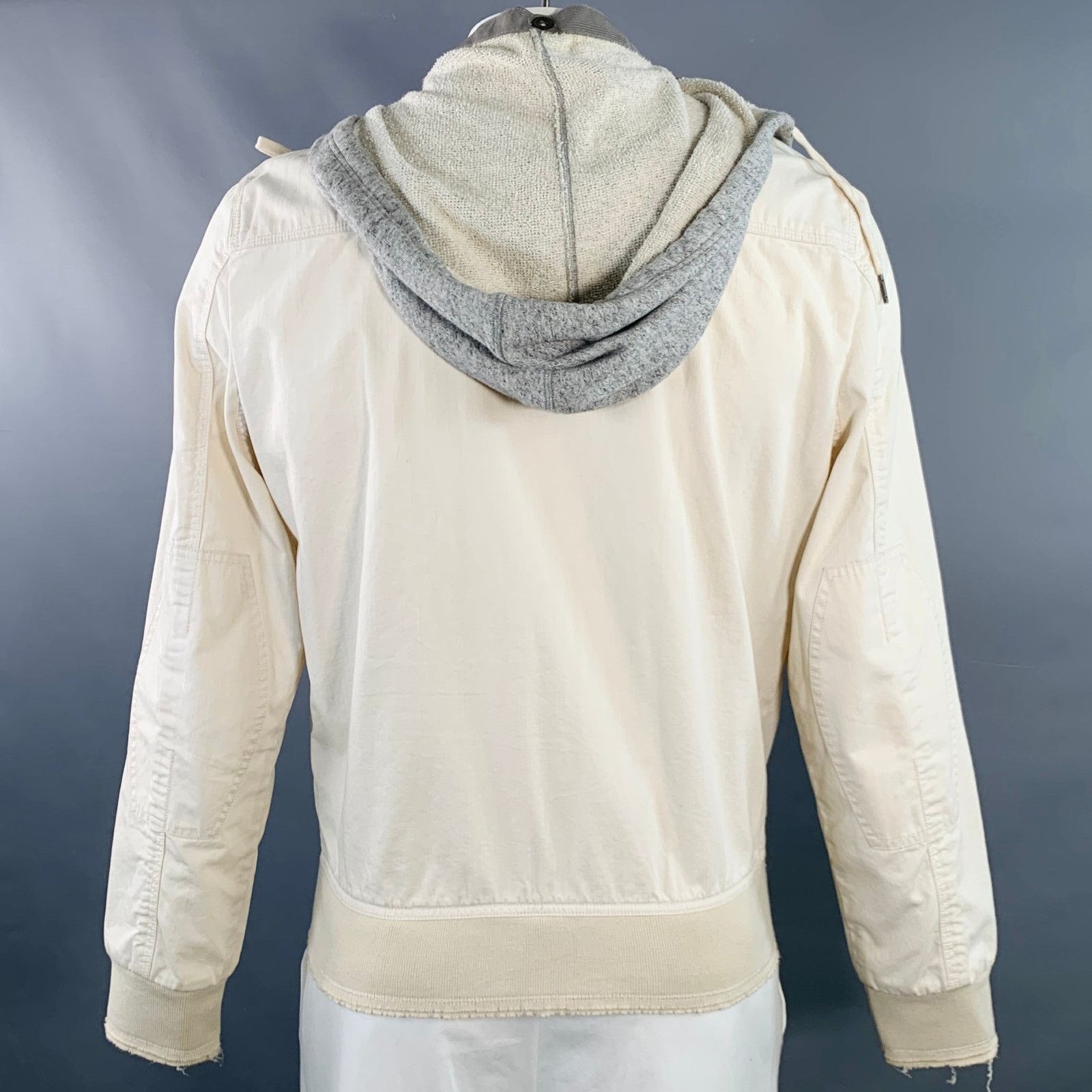 Size L Cream Grey Cotton Hooded Jacket
