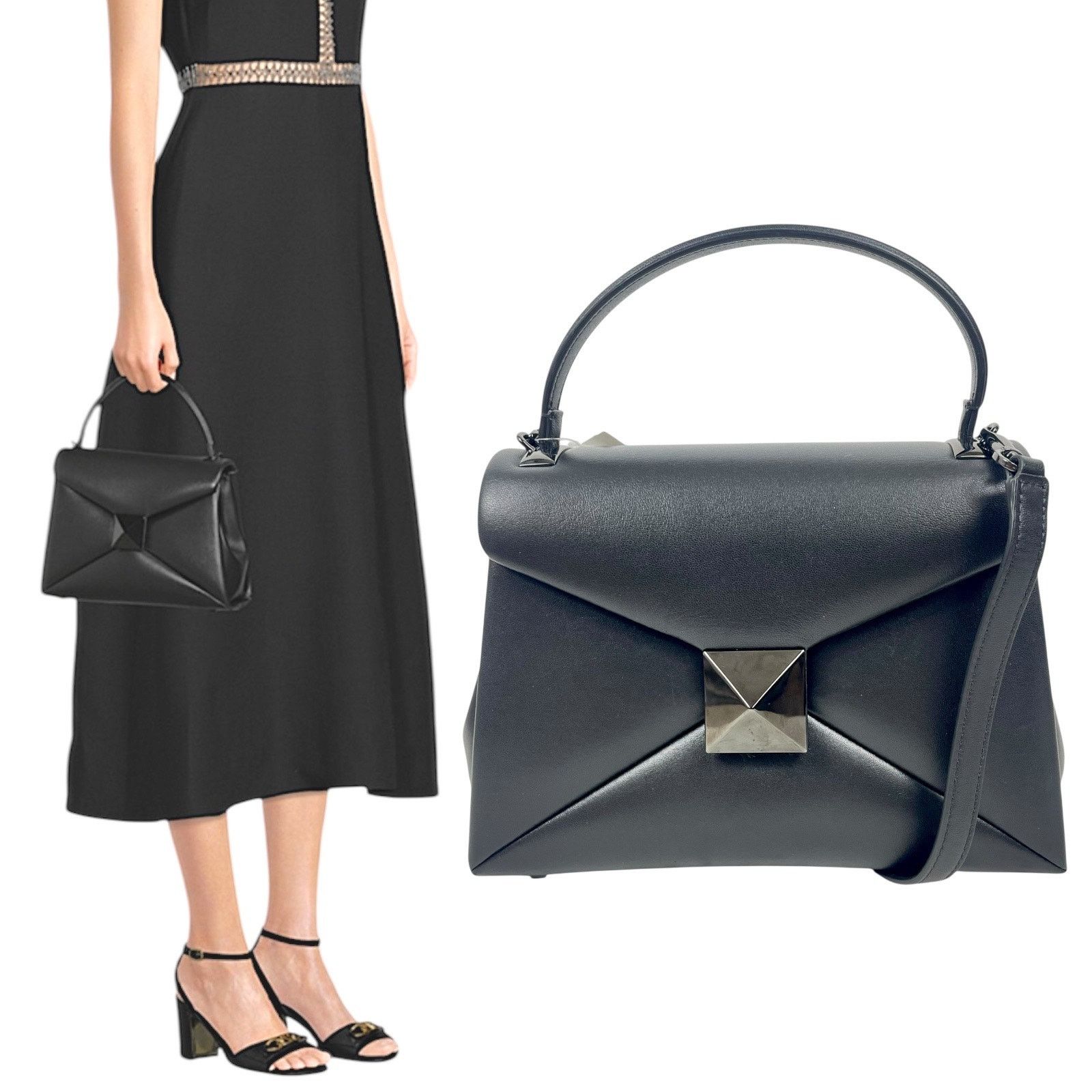 Valentino Valentino Garavani One Stud Small Top Handle Leather Black Size ONE SIZE - 3 Thumbnail