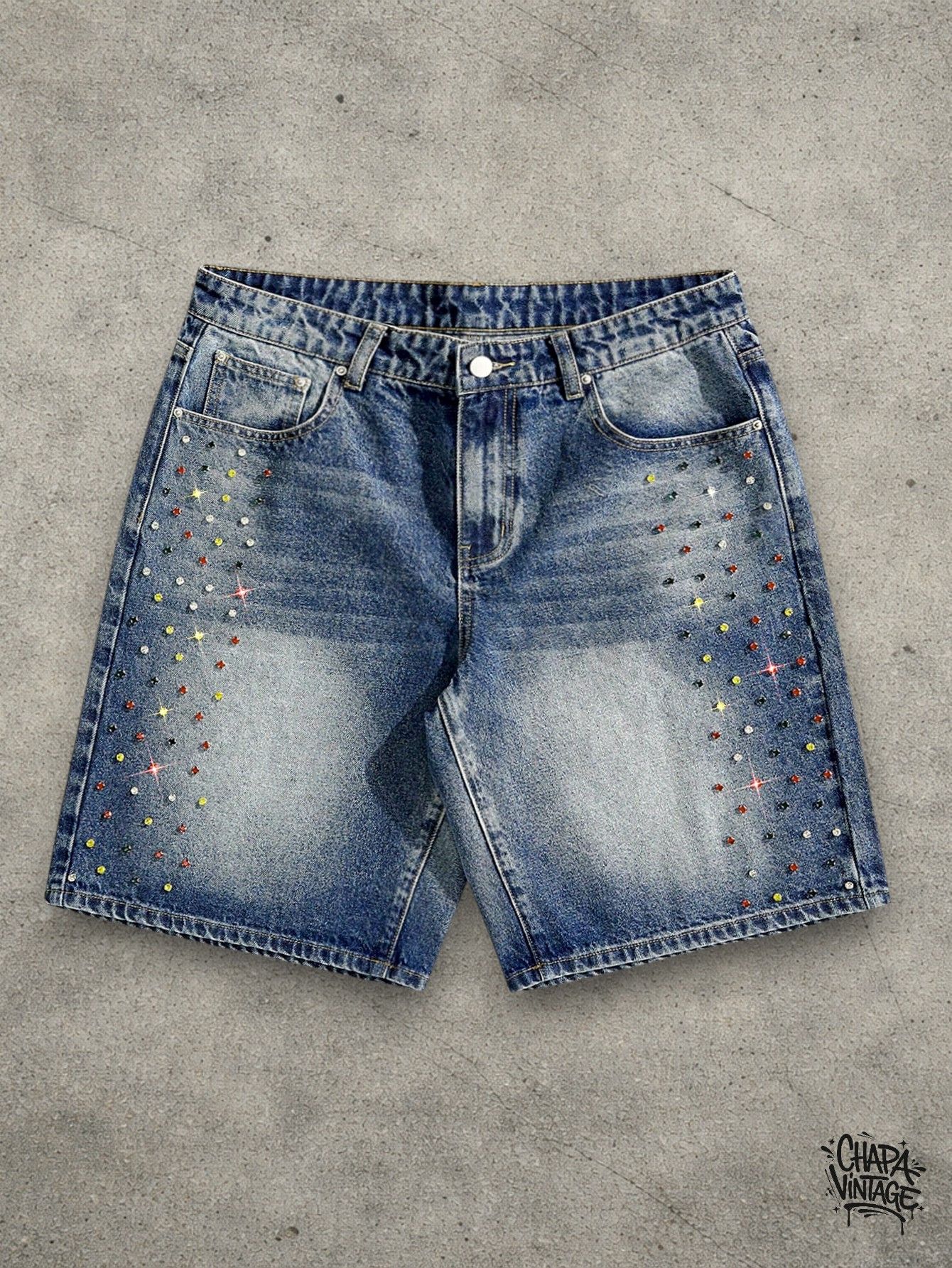 Jean Rhinestone Washed shorts Size US 32 / EU 48 - 1 Thumbnail