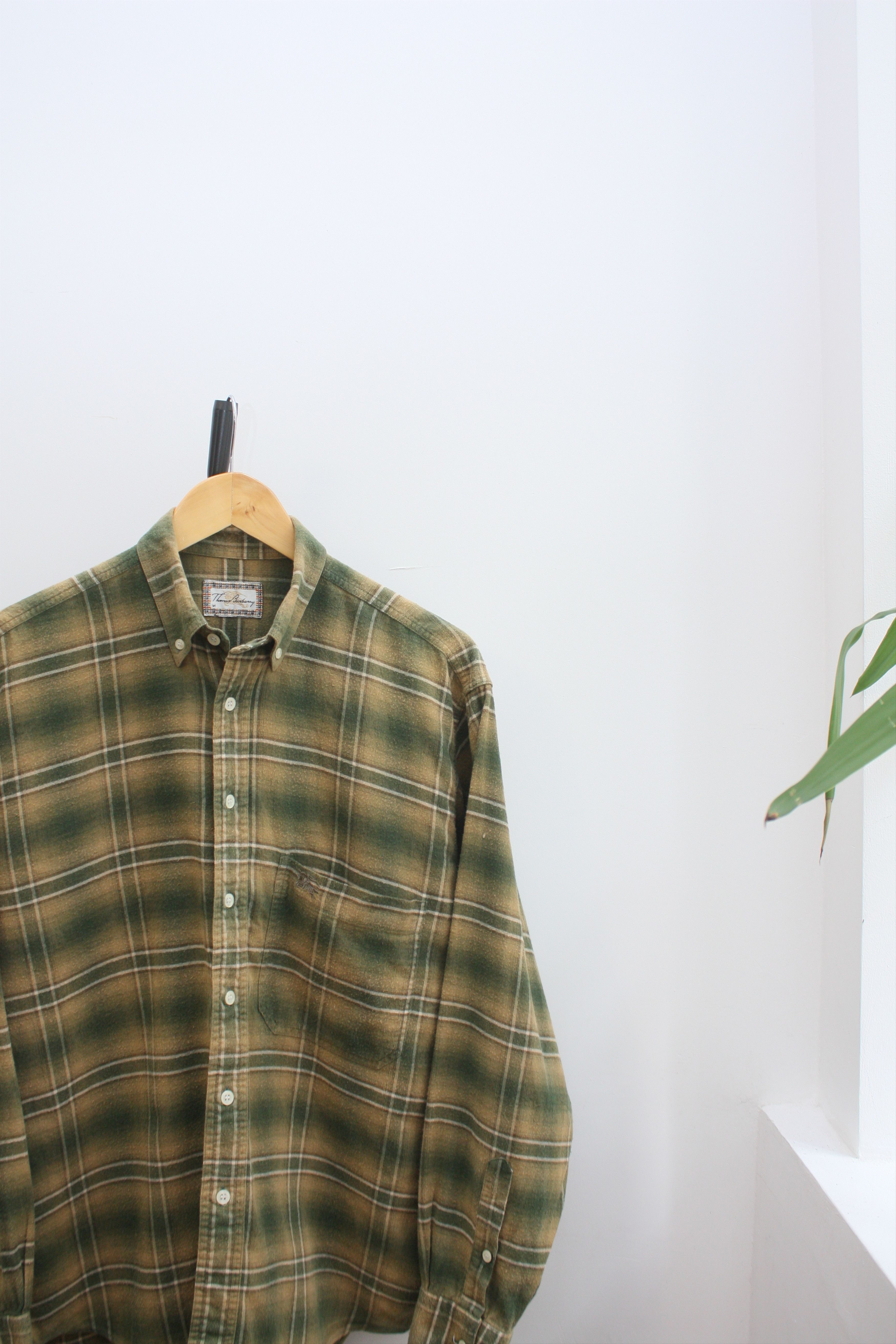 Thomas Burberry Vintage Green Flannel Checkered Shirt M