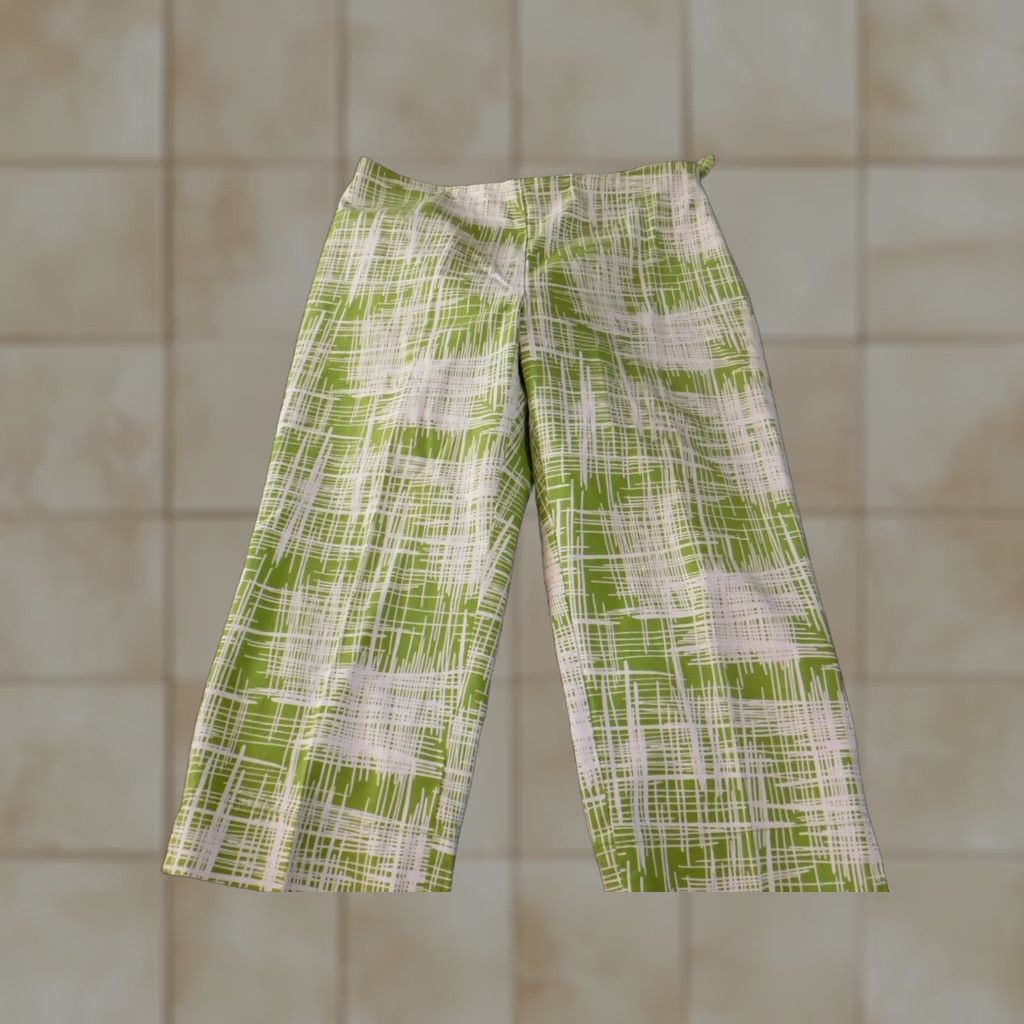 Talbots Talbots Pants 10P Petites Green Geometric Stitch Cropped Straight Leg 19 in Inseam Women's Casual Slimming Stretch Beige 30 in Waist Pants Size 32" / US 10 / IT 46 - 1 Thumbnail