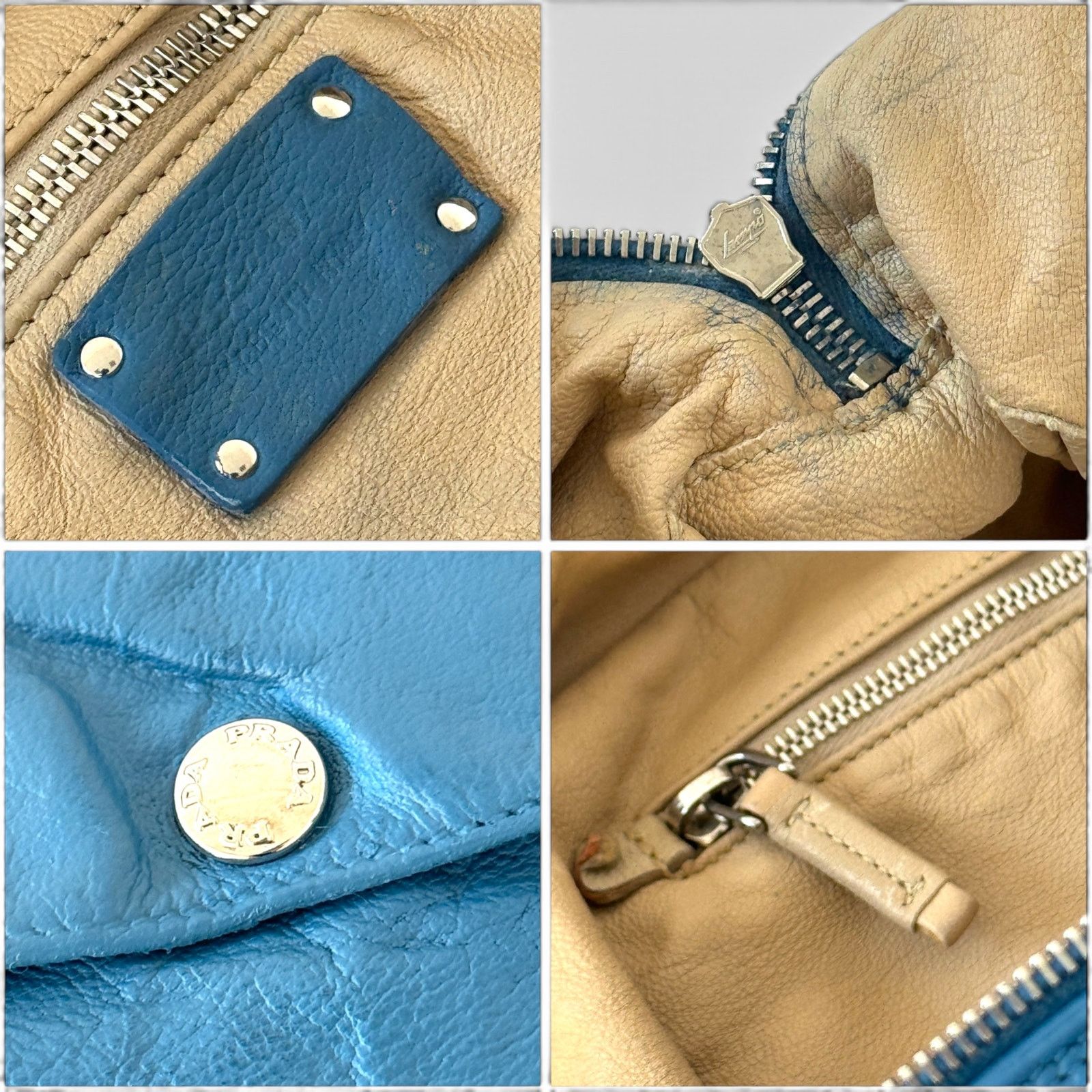 Prada Prada Bowling Leather Blue Bag Size ONE SIZE - 13 Thumbnail