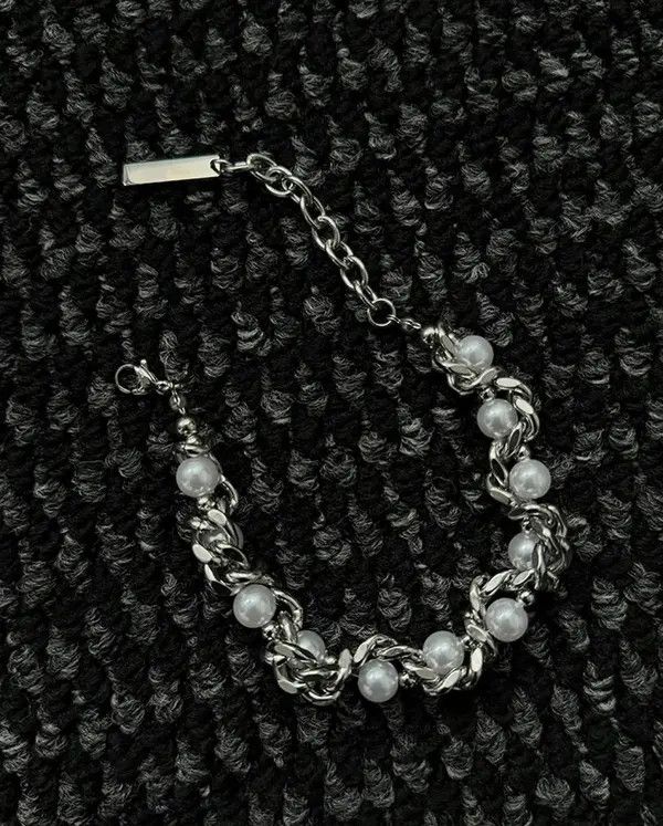 Jewelry Silver Pearl Accent Chain Link Bracelet, Men's Jewelry Size ONE SIZE - 5 Thumbnail