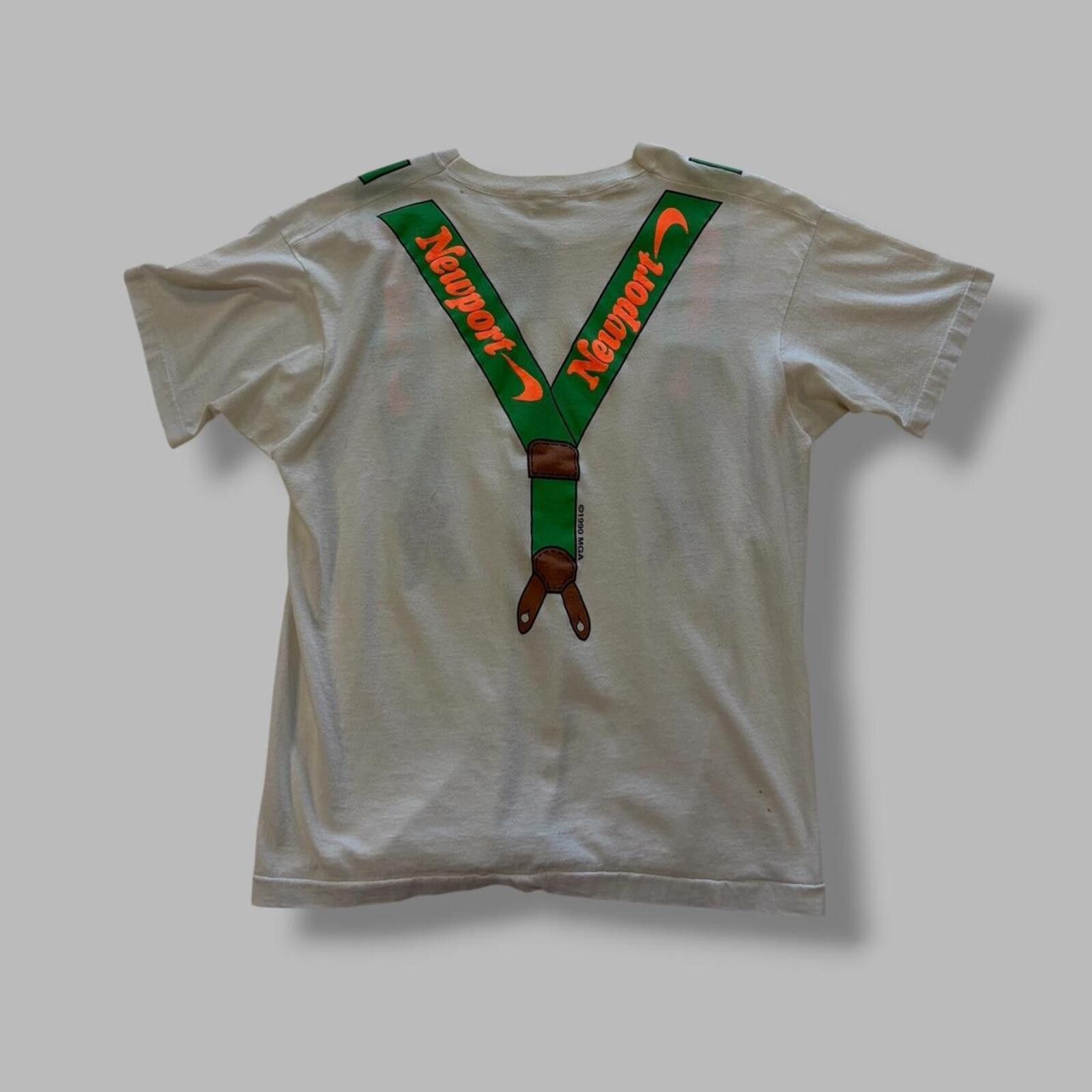 Vintage 80s Newport cigarets suspenders tee Size US XL / EU 56 / 4 - 5 Thumbnail