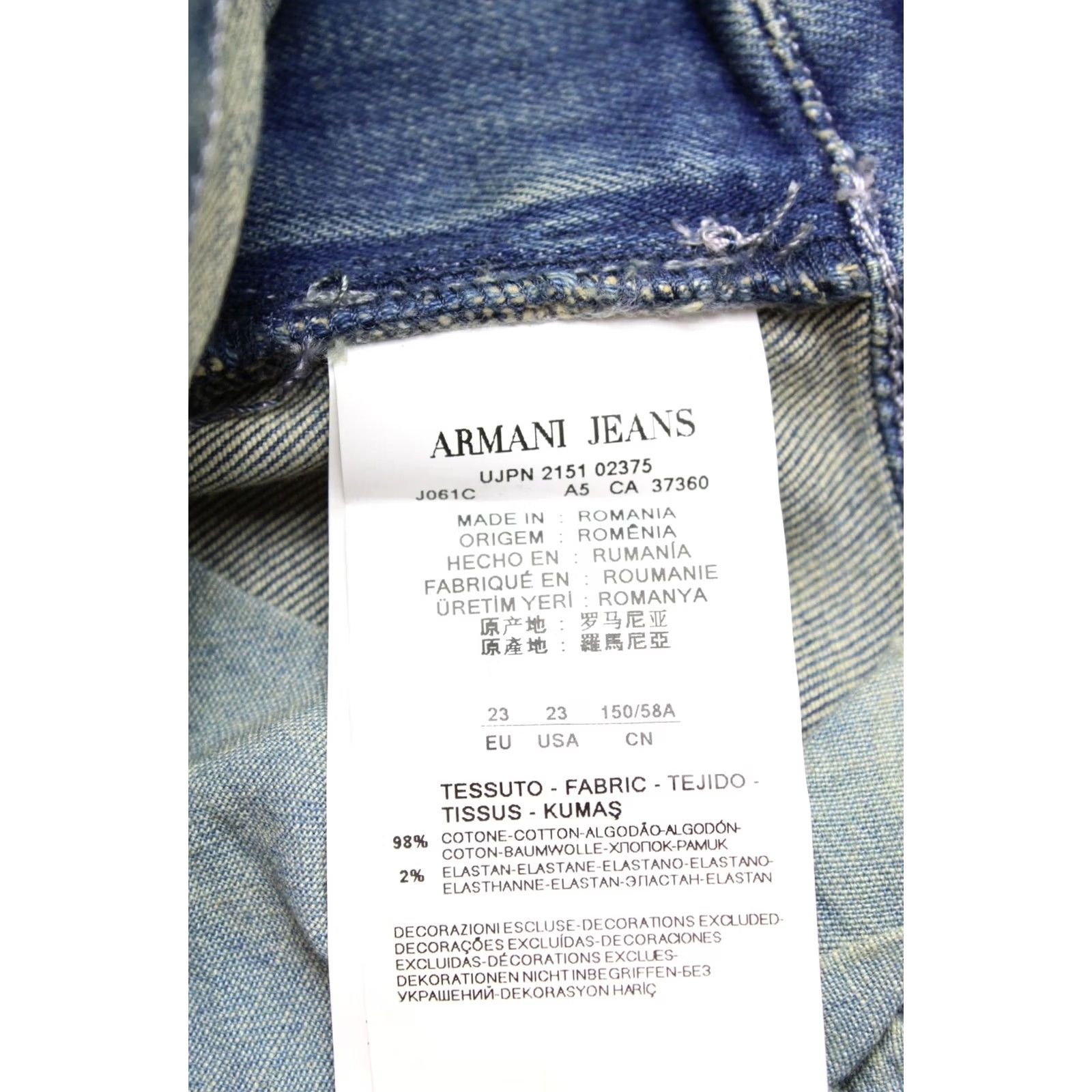 Vintage ARMANI JEANS Skinny Fit Women's Jeans W23 Zip Fly Faded Patterned Logo Blue Size 40" / US 18 - 6 Thumbnail
