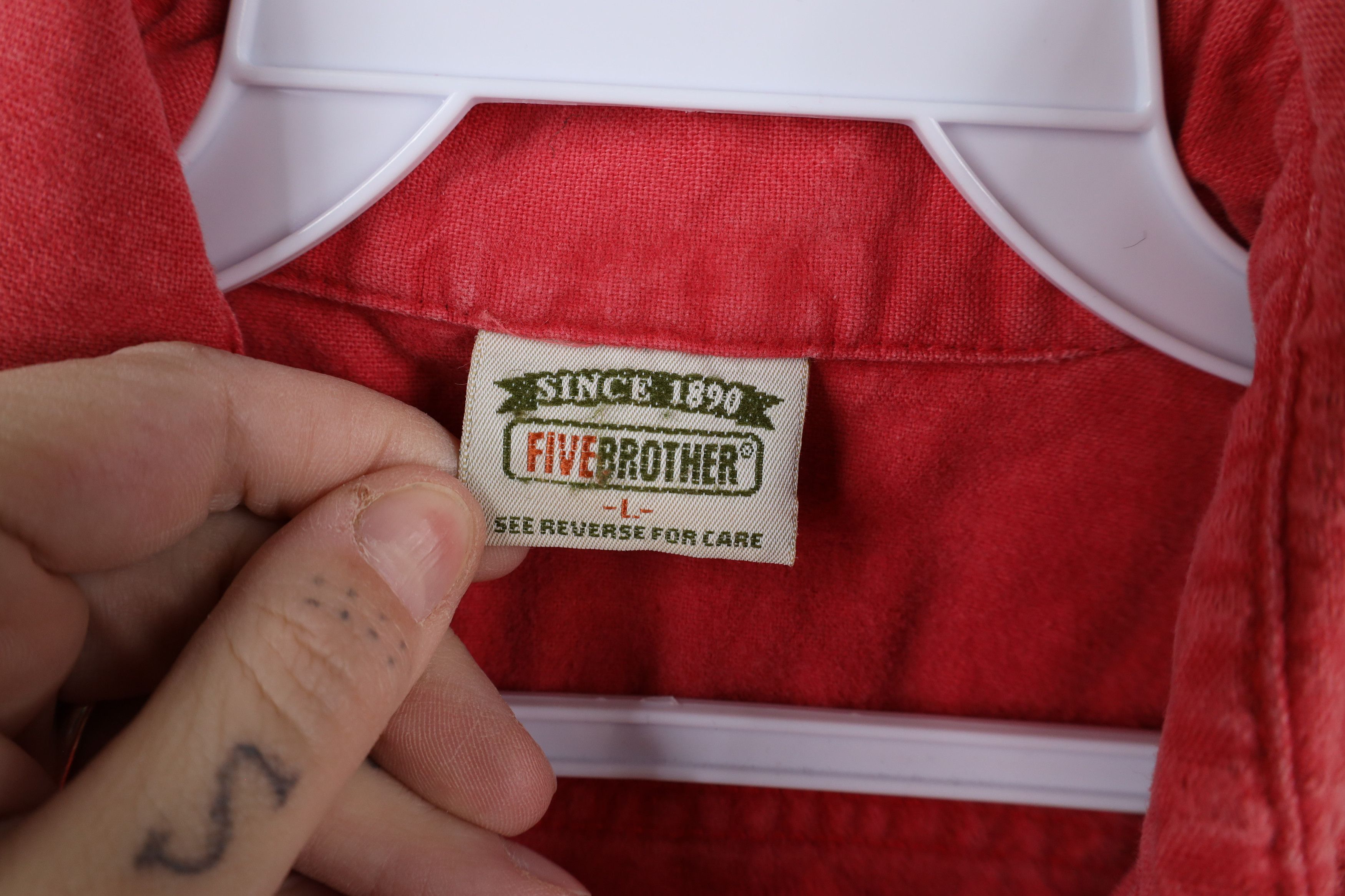 FiveBrother × Vintage Vintage 90s Five Brother Chamois Cloth Button Shirt Red USA Size US L / EU 52-54 / 3 - 12 Thumbnail