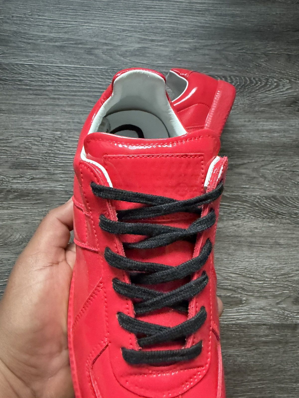Maison Margiela Maison Margiela Red Rubberized Patent Leather GAT Trainers Size US 7 / IT 37 - 3 Thumbnail
